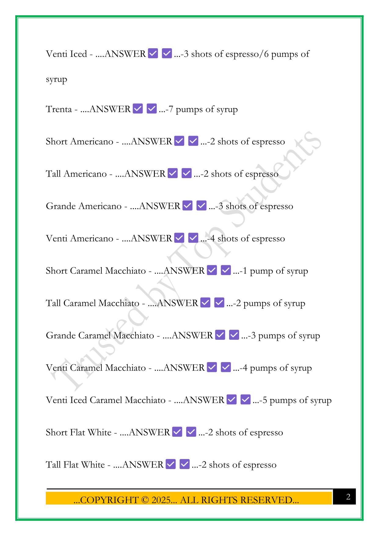 STARBUCKS BARISTA BASICS EXAM 2025 QUESTIONS AND ANSWERS