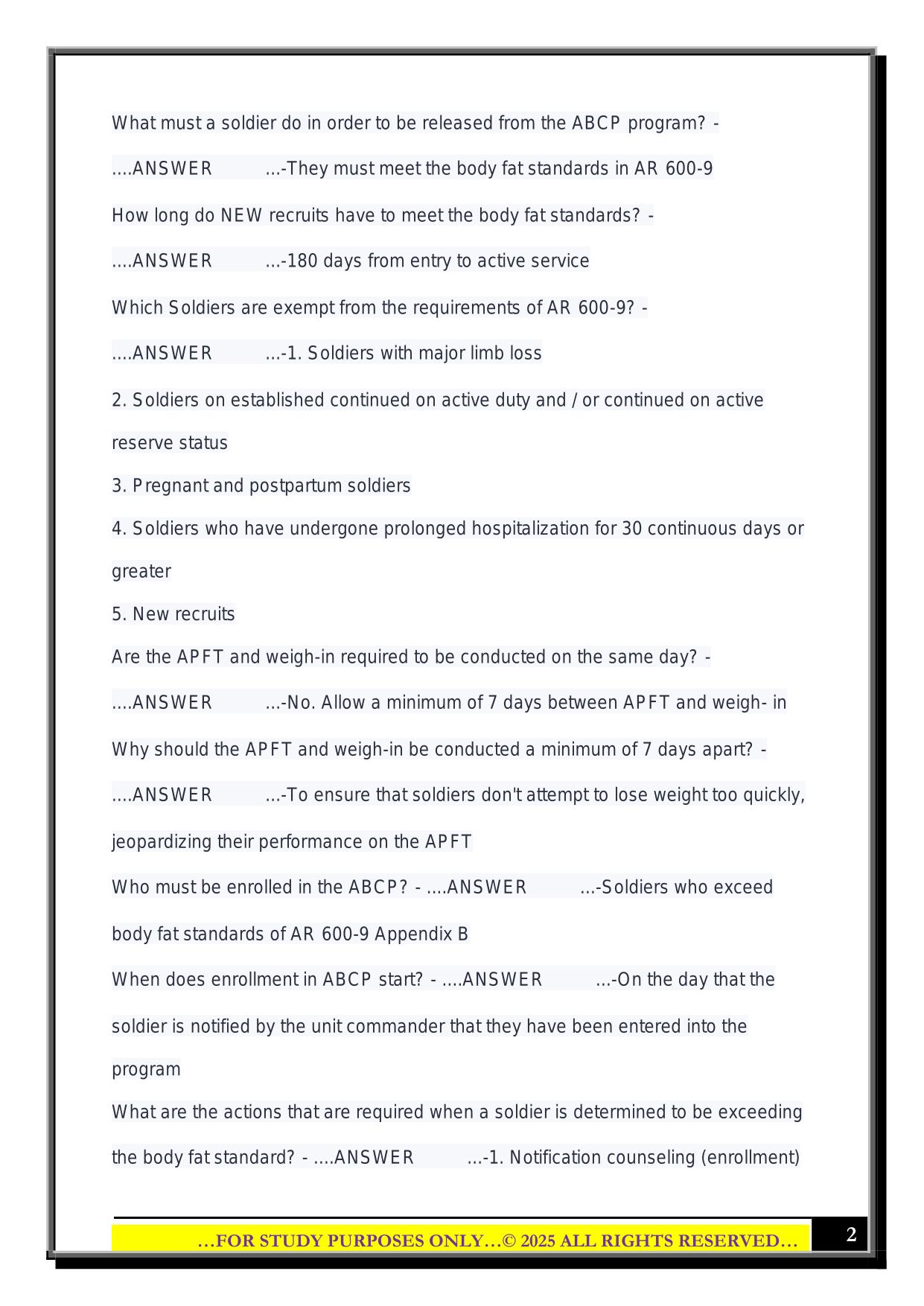 AR 600-9 Exam 2025 Questions and Answers