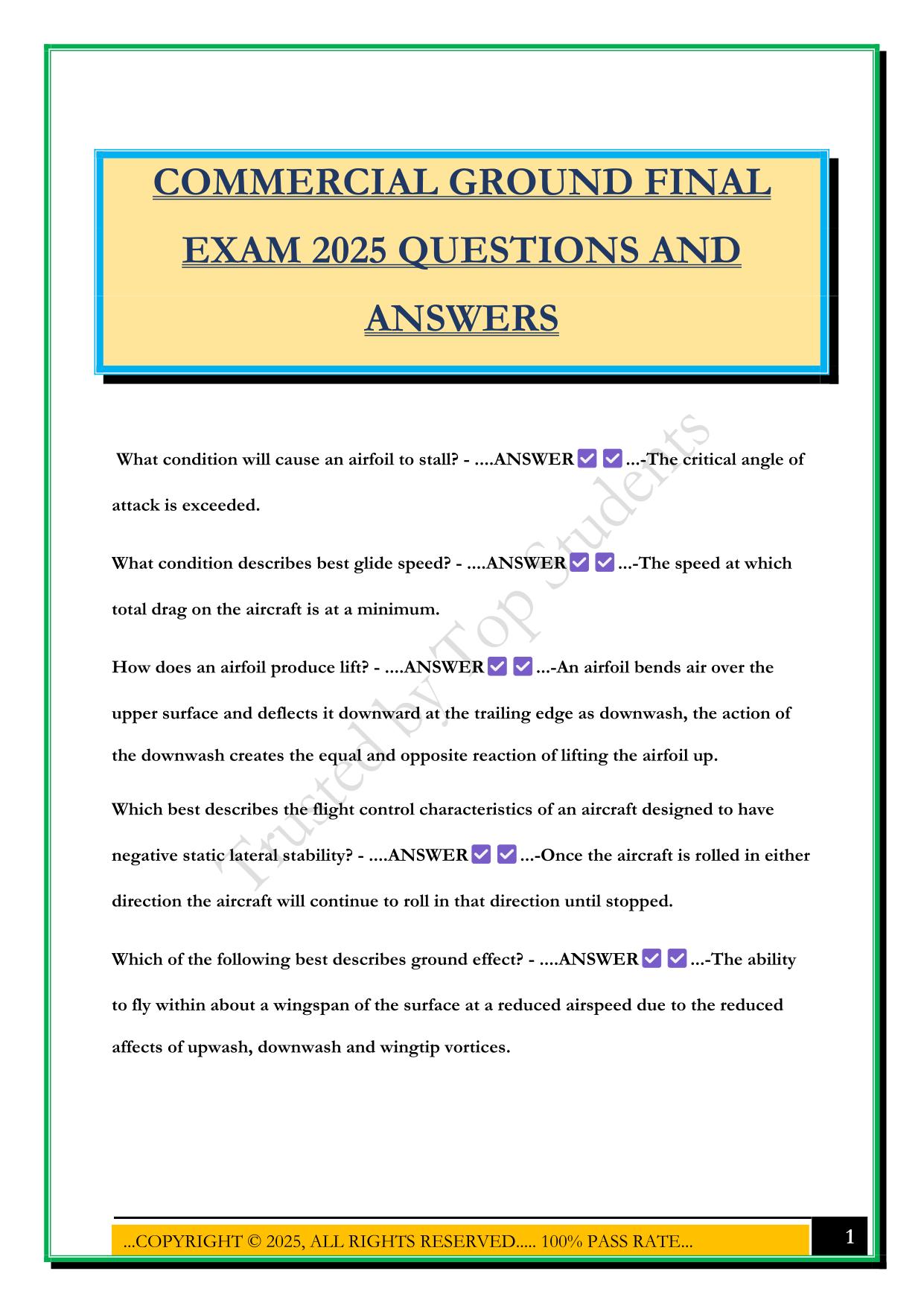 COMMERCIAL GROUND FINAL EXAM 2025 QUESTIONS AND ANSWERS
