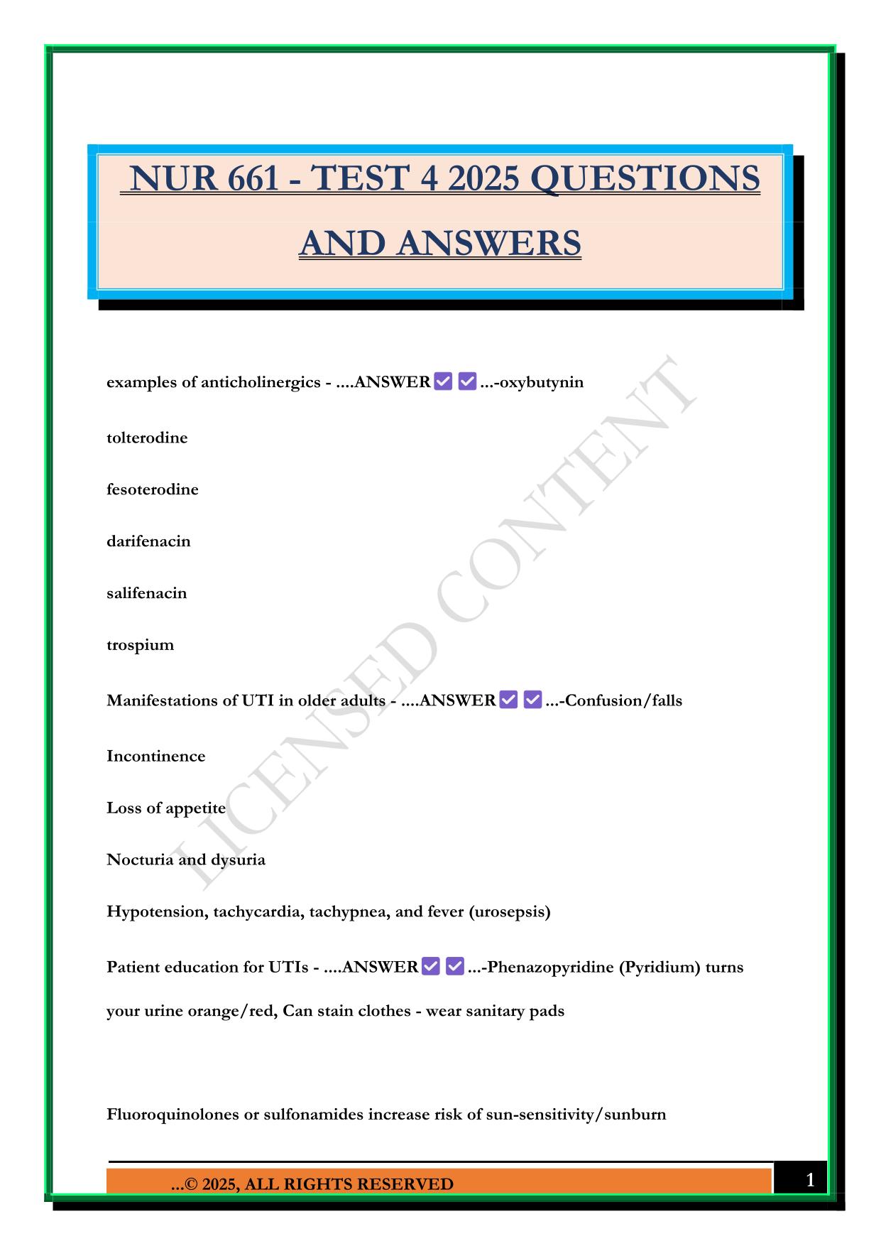 NUR 661 - TEST 4 2025 QUESTIONS AND ANSWERS