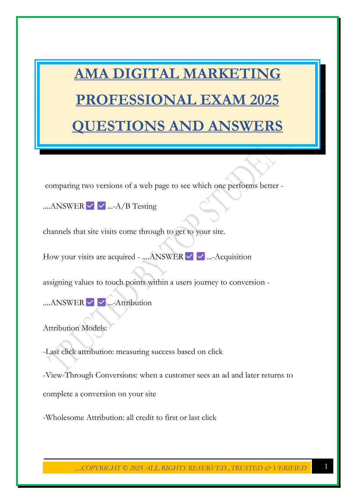 AMA DIGITAL MARKETING PROFESSIONAL EXAM 2025 QUESTIONS AND ANSWERS