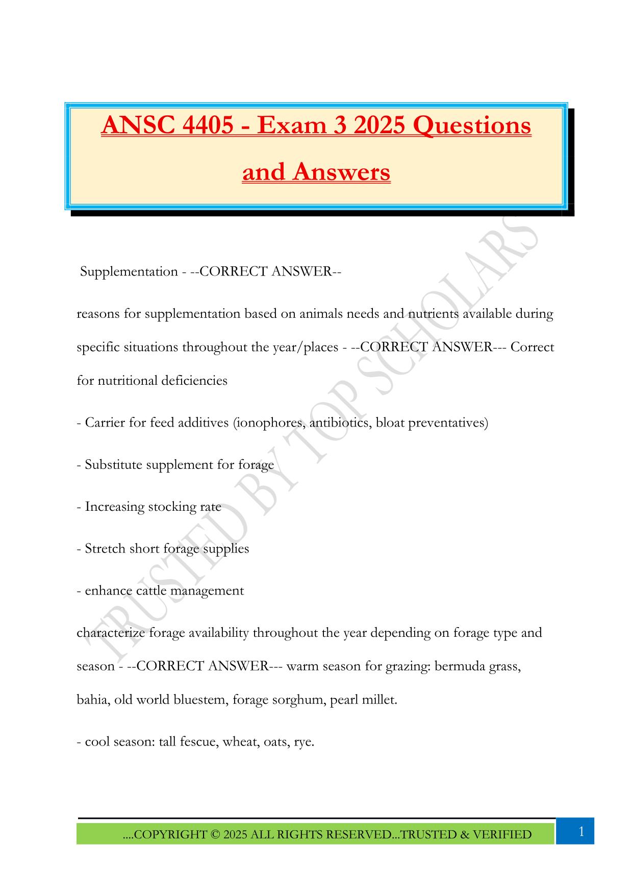 ANSC 4405 - Exam 3 2025 Questions and Answers