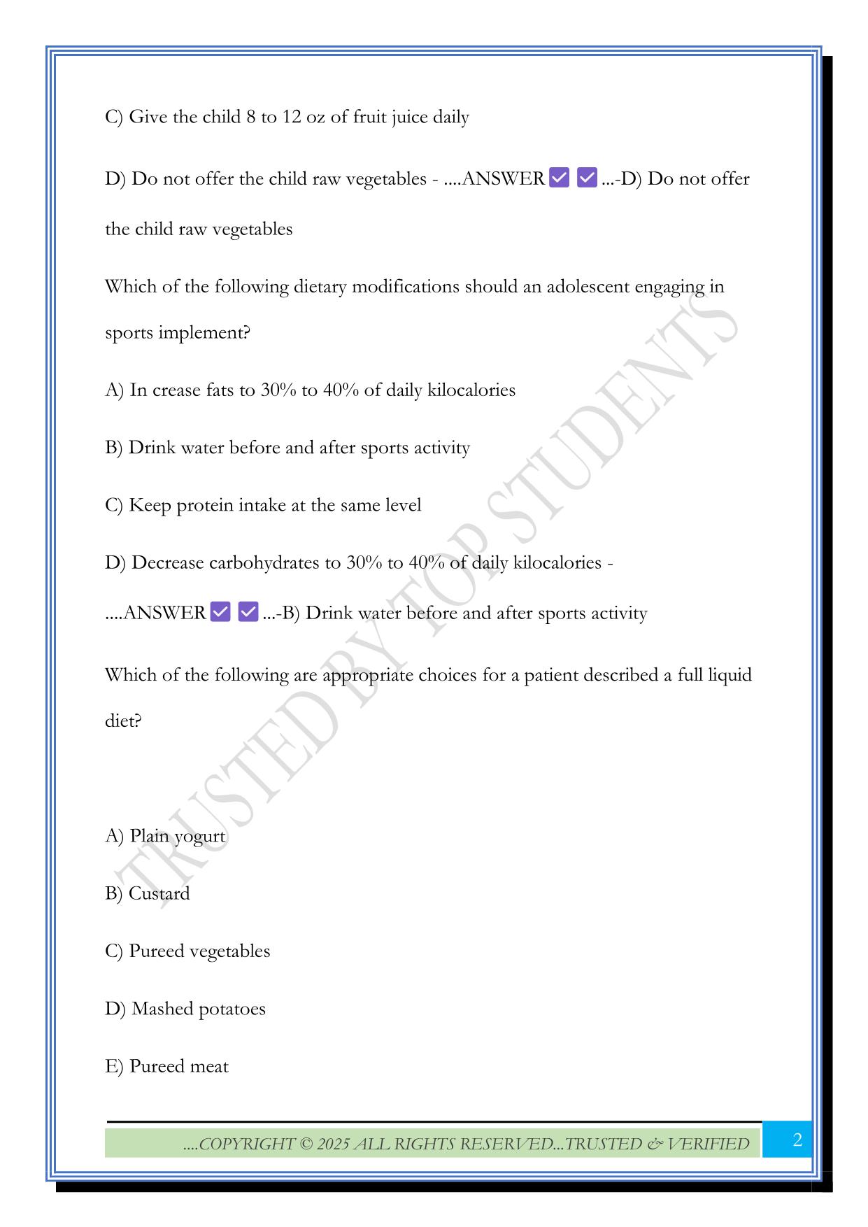 ATI: Skills Module 3.0: nutrition (posttest) Exam 2025 Questions and Answers