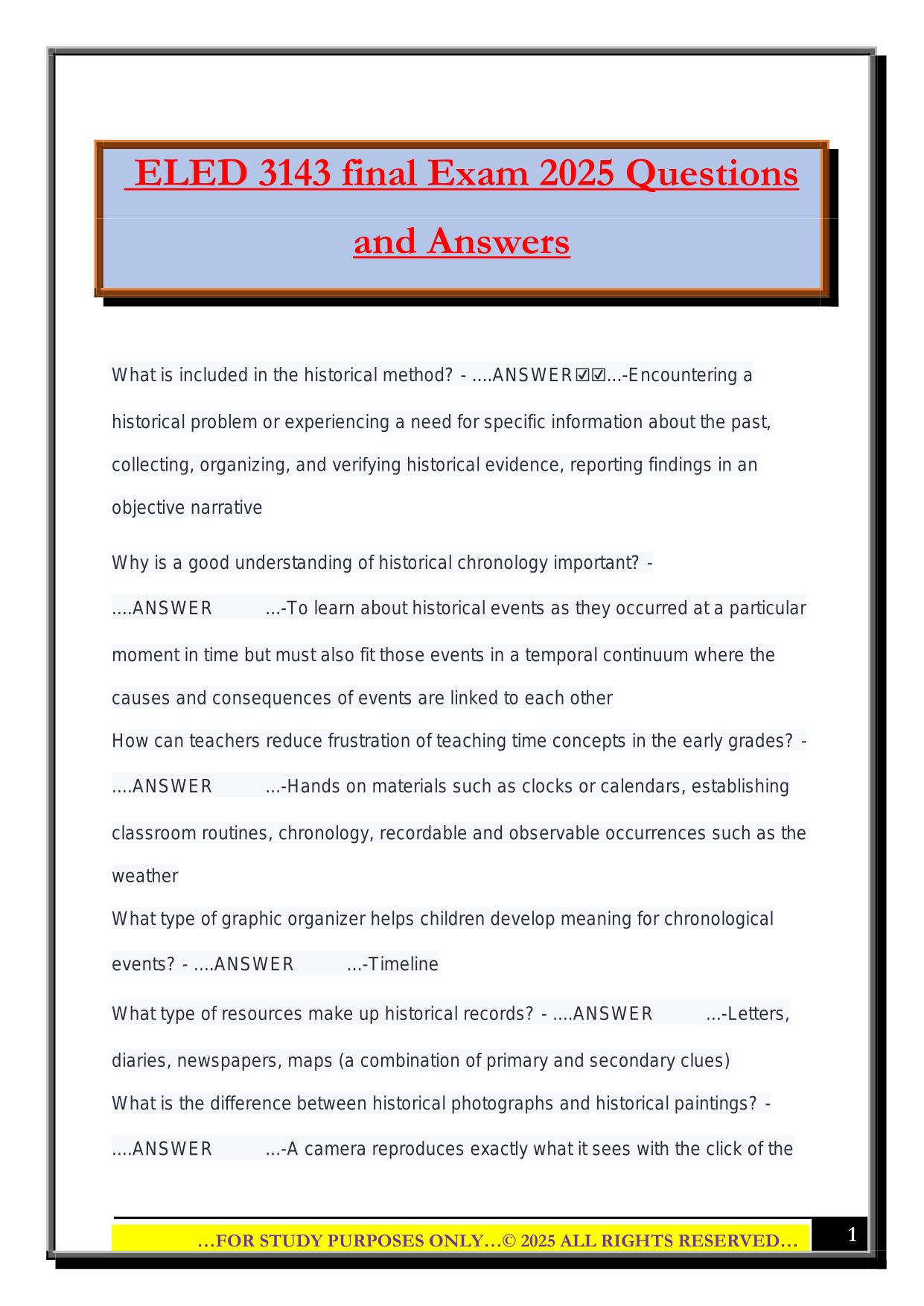 ELED 3143 final Exam 2025 Questions and Answers