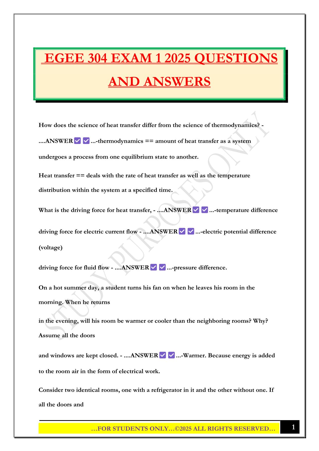 EGEE 304 EXAM 1 2025 QUESTIONS AND ANSWERS