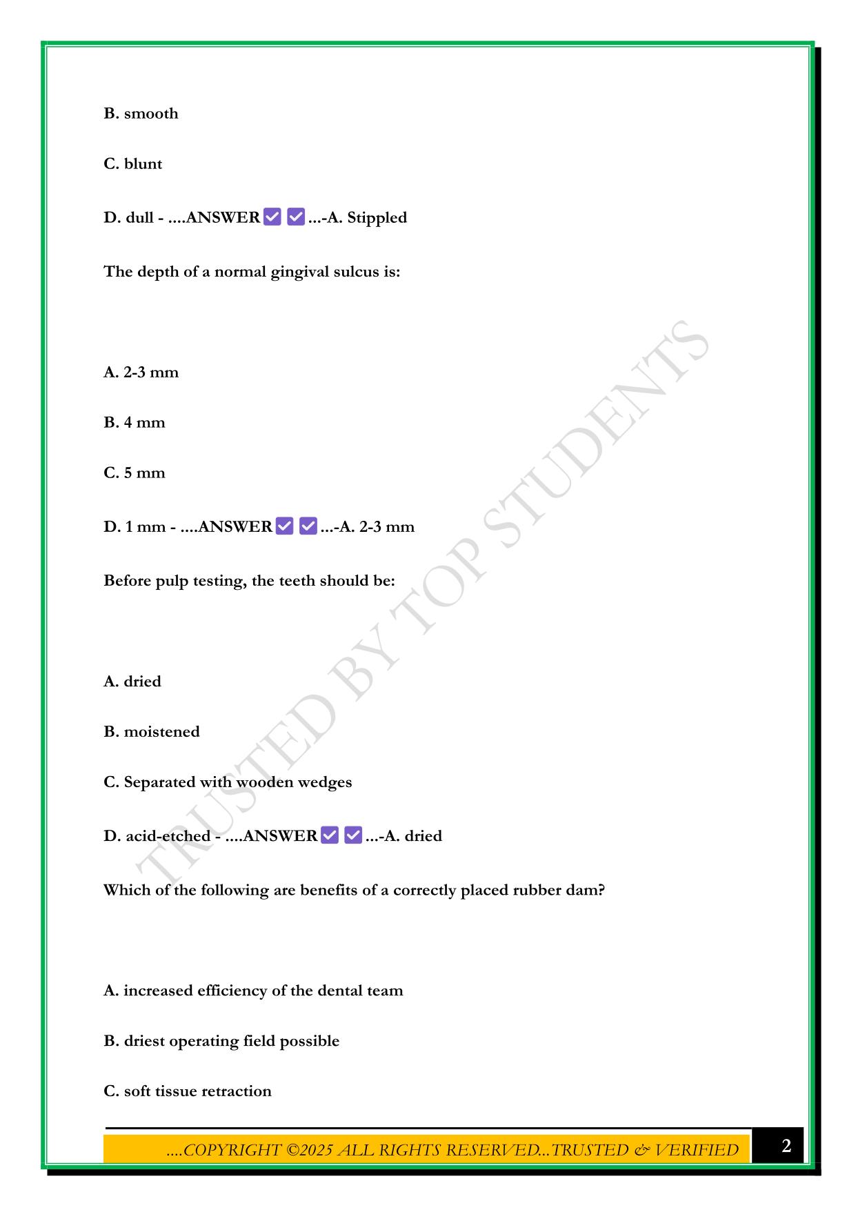 DENTAL ASSISTANT PRACTICE EXAM 2025 QUESTIONS AND ANSWERS