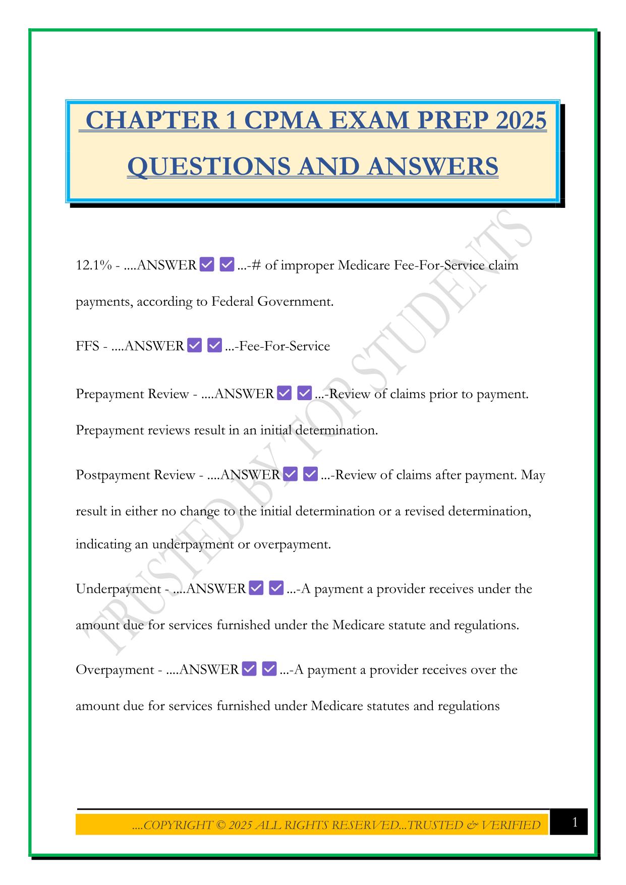 CHAPTER 1 CPMA EXAM PREP 2025 QUESTIONS AND ANSWERS