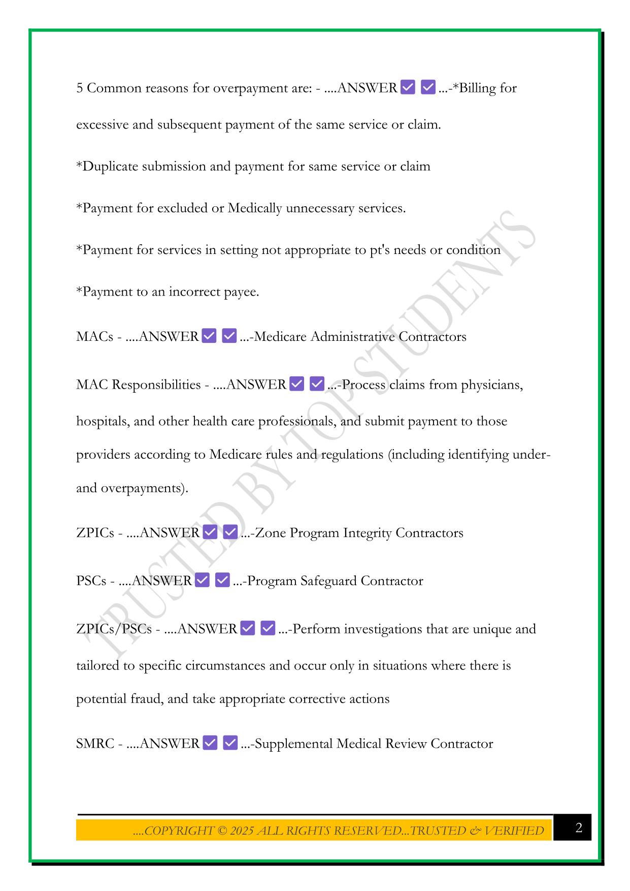 CHAPTER 1 CPMA EXAM PREP 2025 QUESTIONS AND ANSWERS
