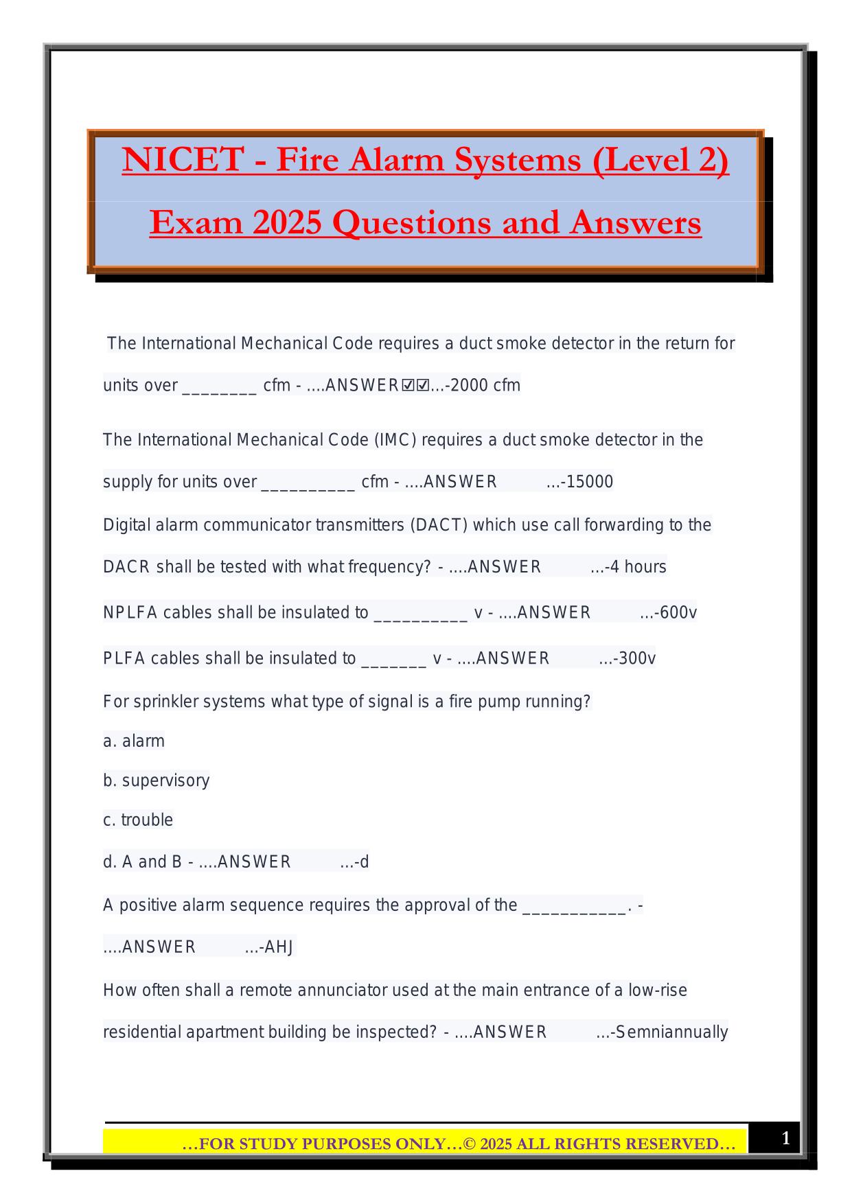 NICET - Fire Alarm Systems (Level 2) Exam 2025 Questions and Answers