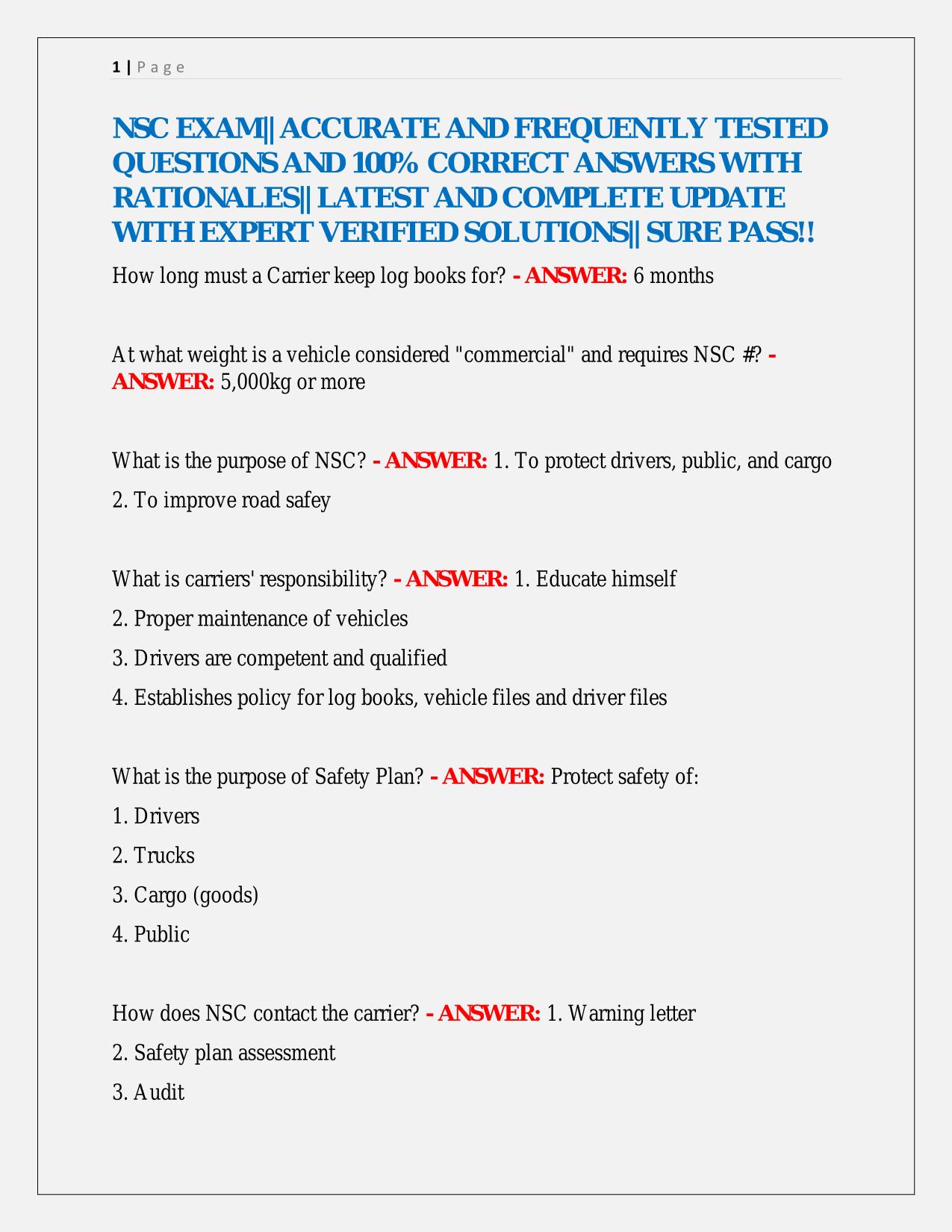 NSC EXAM|| ACCURATE AND FREQUENTLY TESTED QUESTIONS AND 100% CORRECT ANSWERS WITH RATIONALES|| LATEST AND COMPLETE UPDATE WITH EXPERT VERIFIED SOLUTIONS|| SURE PASS!!