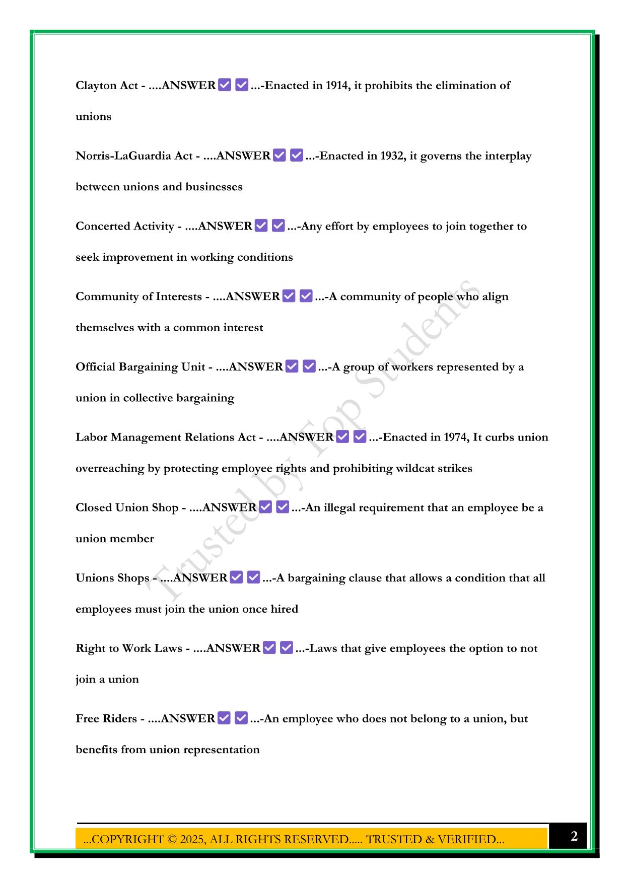 EMPLOYMENT LAW - C233 EXAM 2025 QUESTIONS AND ANSWERS
