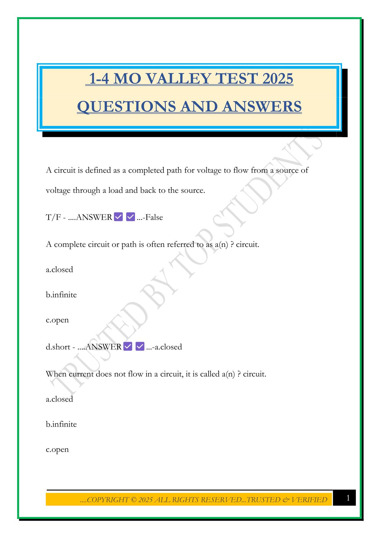 1-4 MO VALLEY TEST 2025 QUESTIONS AND ANSWERS