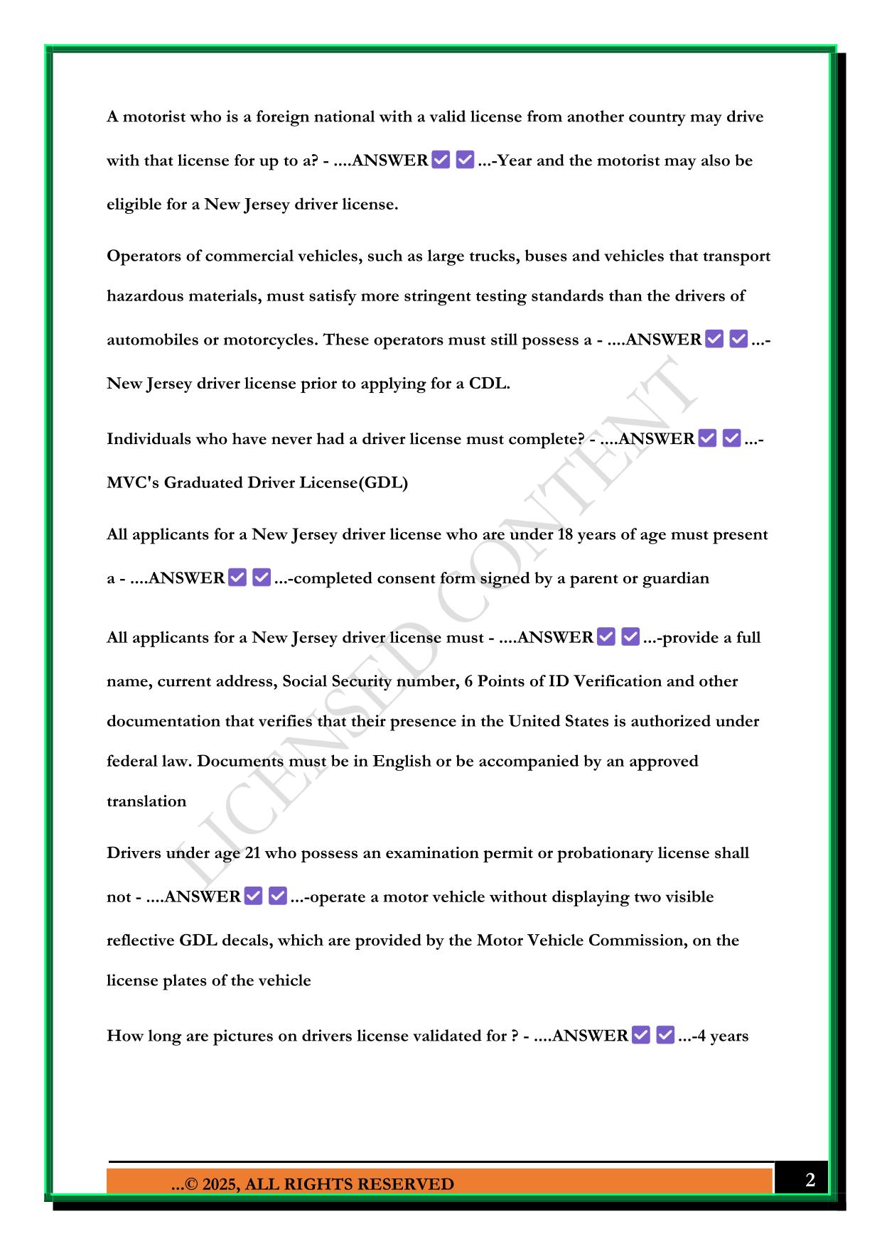 DRIVER ED TEST GUIDE CHAPTER 1 NEW JERSEY 2025 QUESTIONS AND ANSWERS