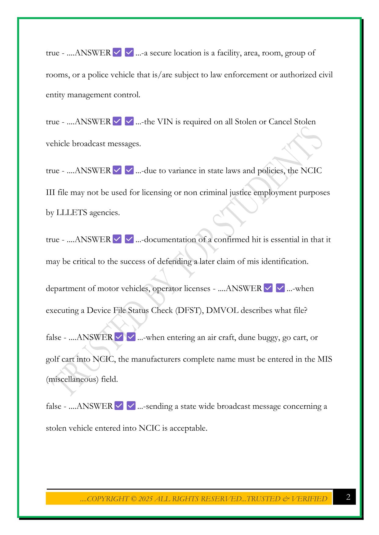 NCIC STUDY GUIDE 2025 QUESTIONS AND ANSWERS