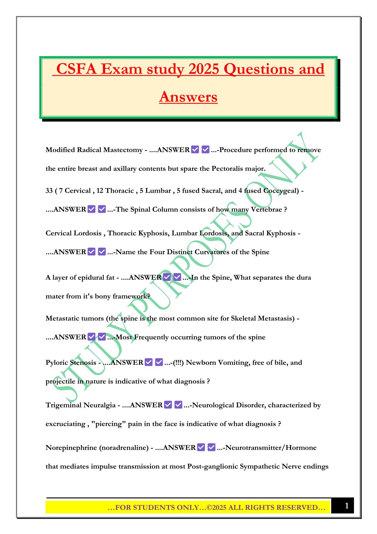 CSFA Exam study 2025 Questions and Answers