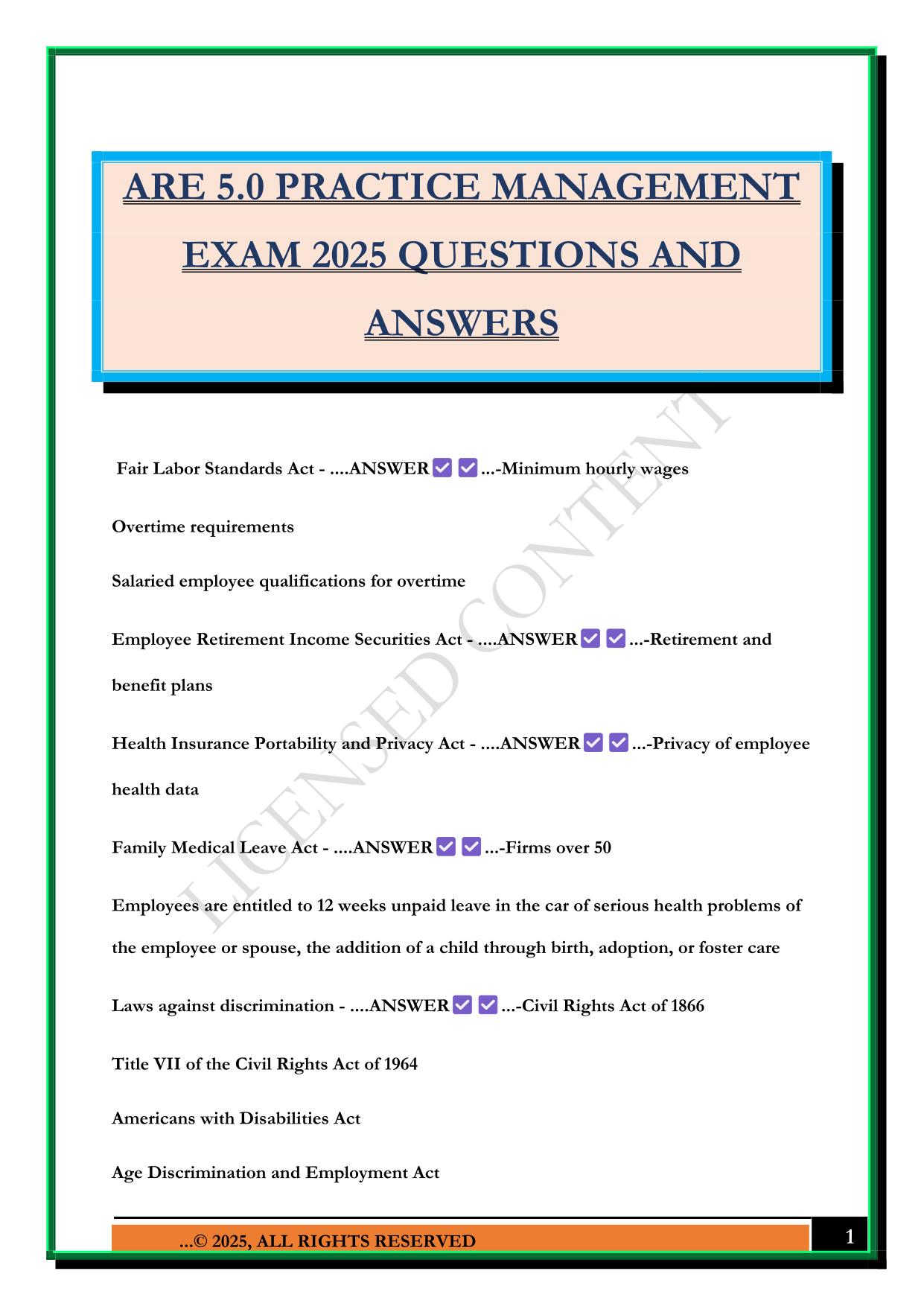 ARE 5.0 PRACTICE MANAGEMENT EXAM 2025 QUESTIONS AND ANSWERS