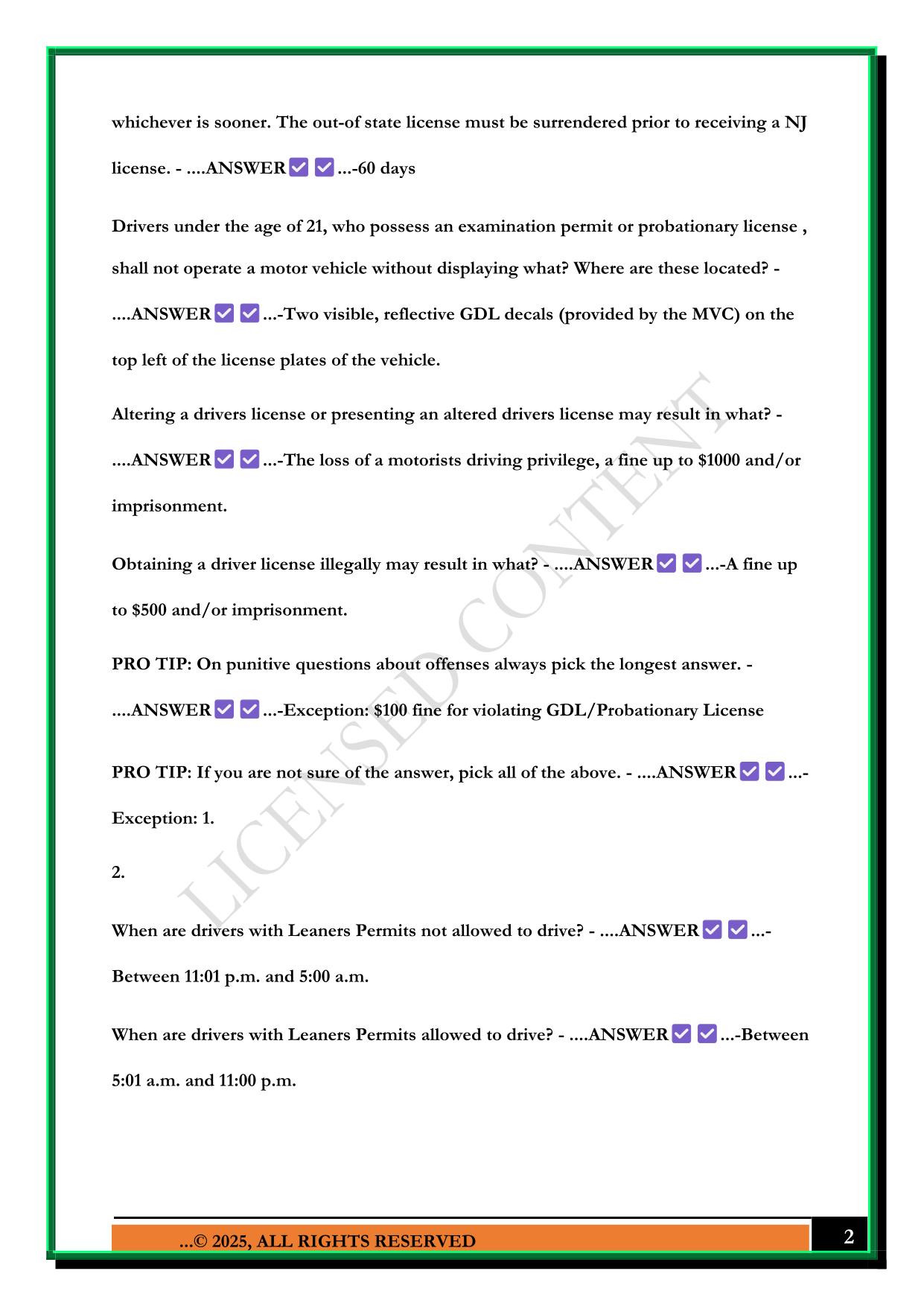 NJ MVC DRIVING TEST 2025 QUESTIONS AND ANSWERS