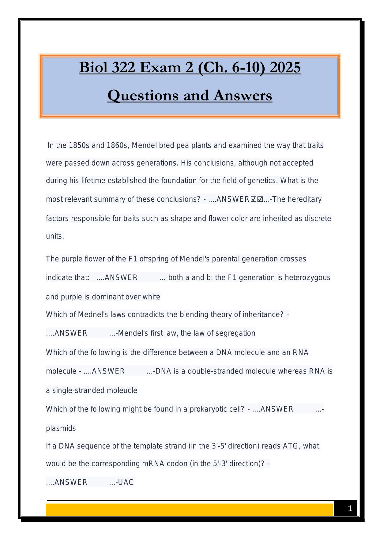 Biol 322 Exam 2 (Ch. 6-10) 2025 Questions and Answers