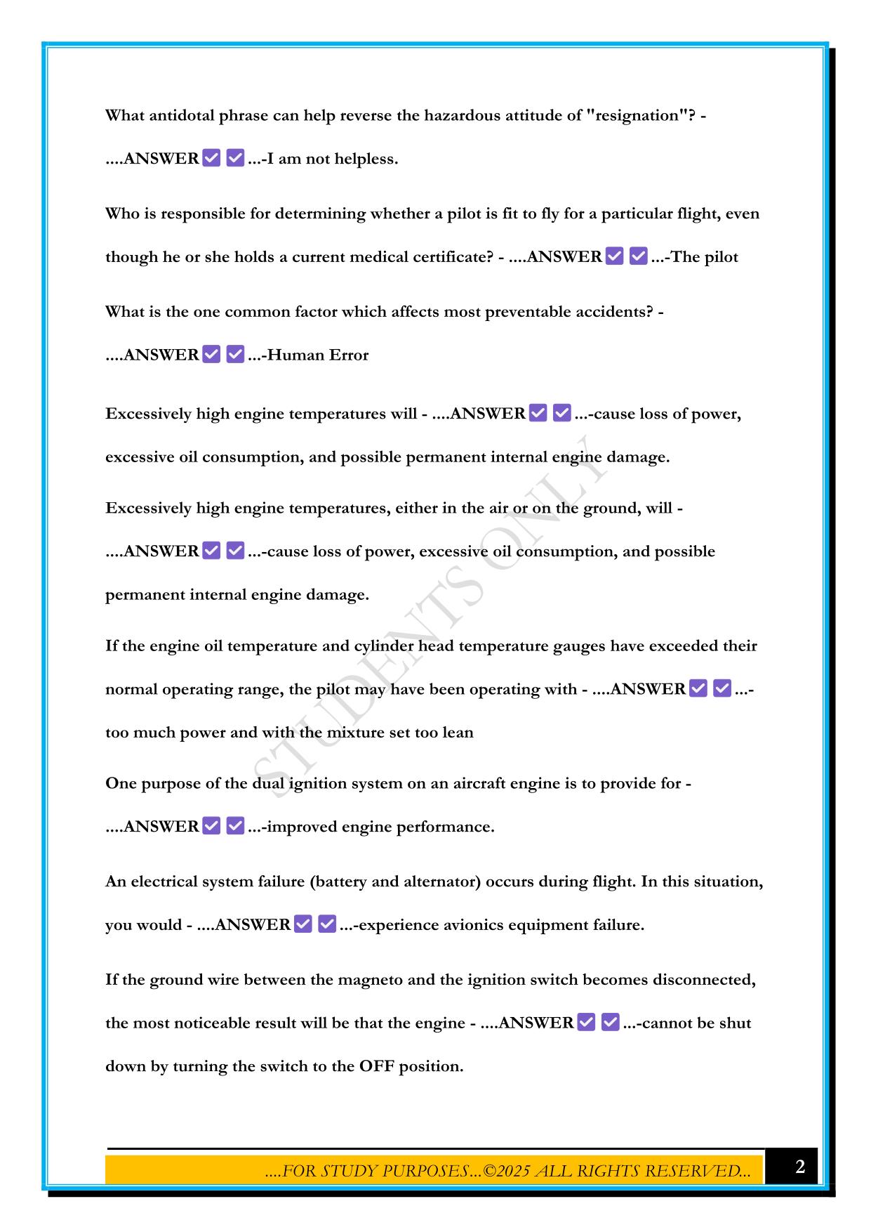 GROUND SCHOOL EXAM 1 2025 QUESTIONS AND ANSWERS
