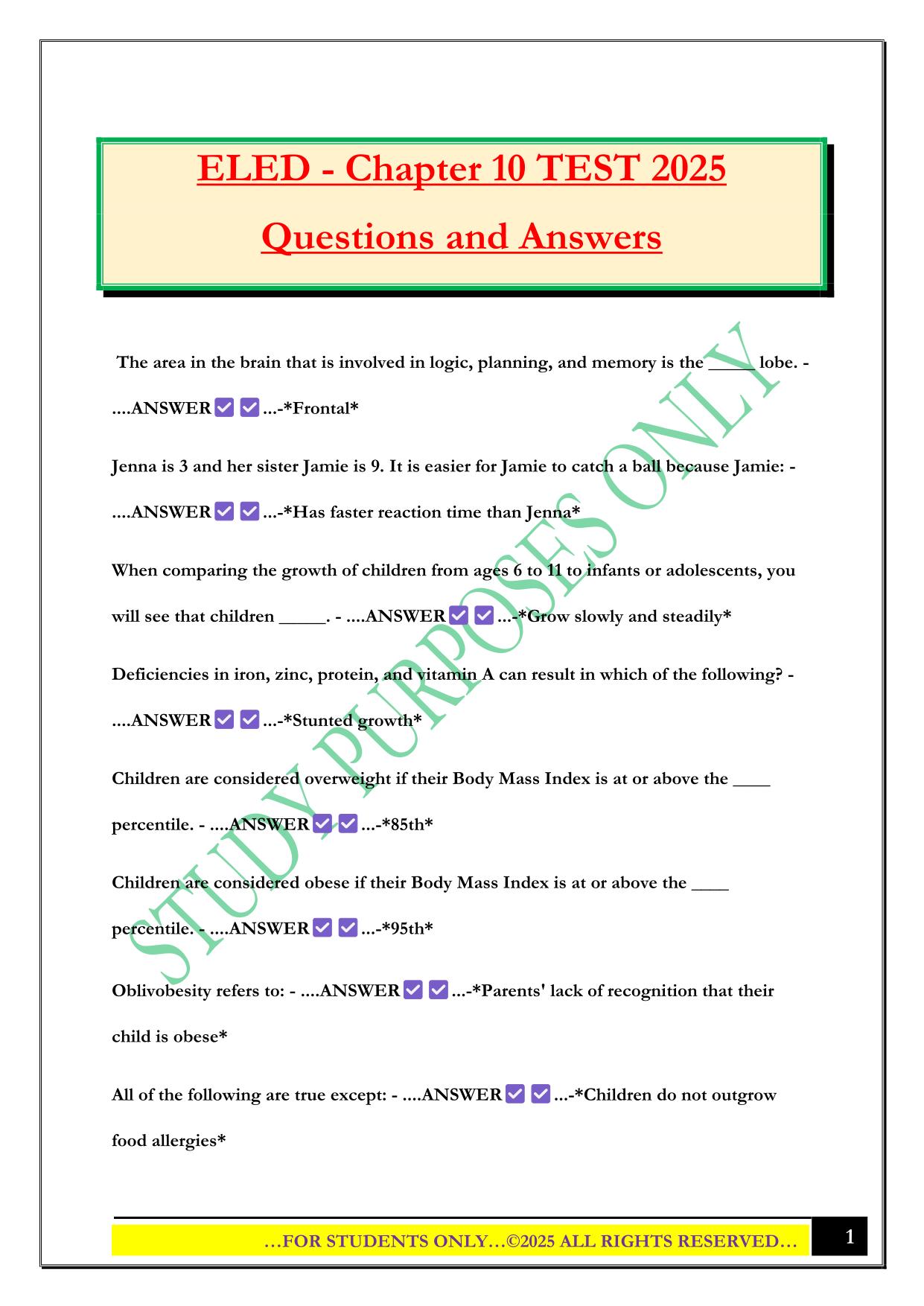 ELED - Chapter 10 TEST 2025 Questions and Answers