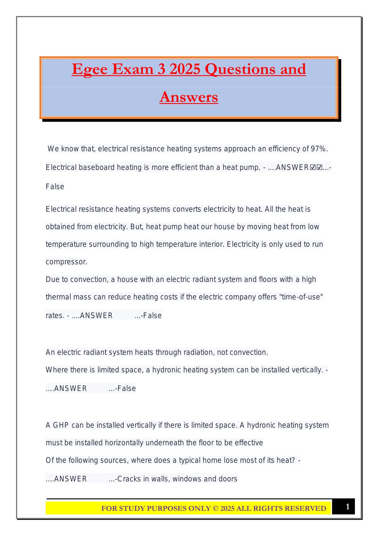 Egee Exam 3 2025 Questions and Answers