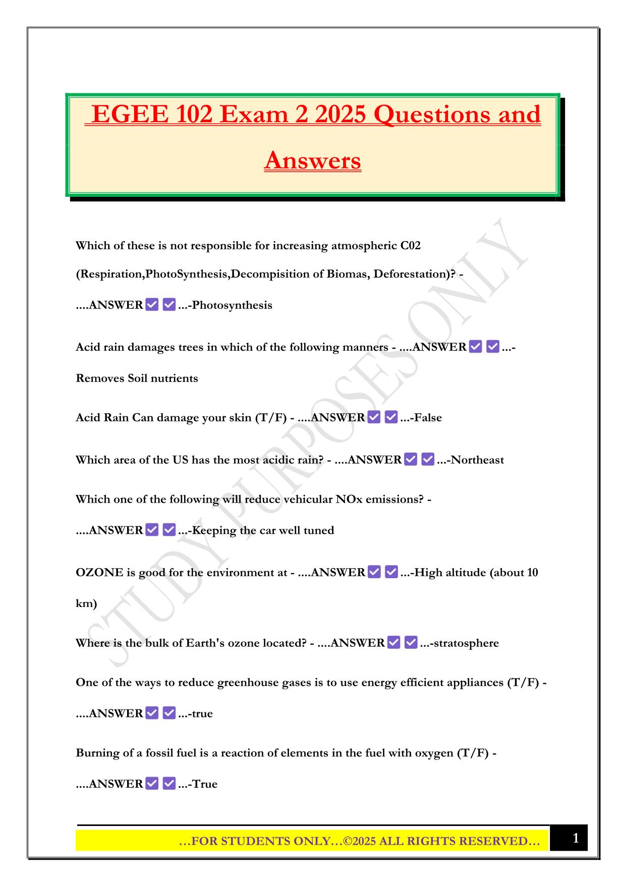 EGEE 102 Exam 2 2025 Questions and Answers