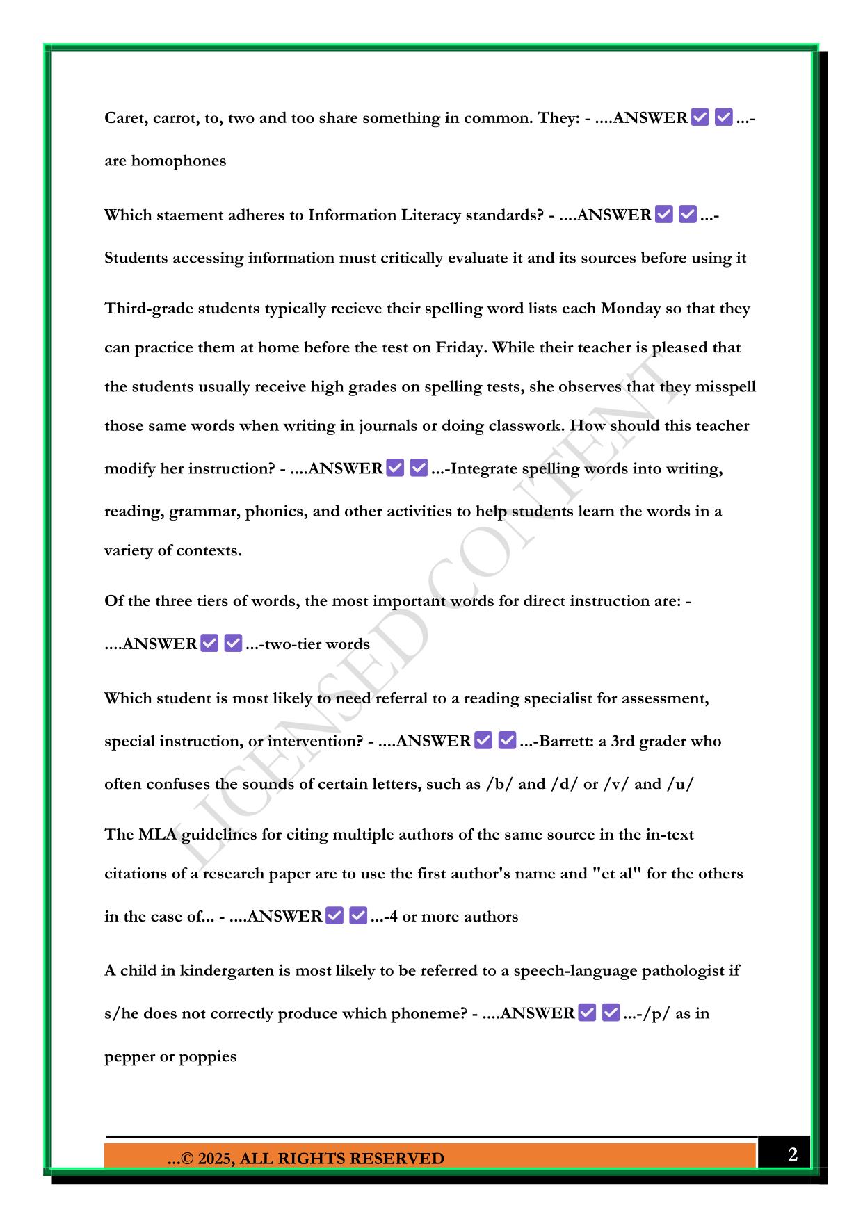 NBPTS MIDDLE CHILDHOOD GENERALIST - ELA TEST 1 2025 QUESTIONS AND ANSWERS