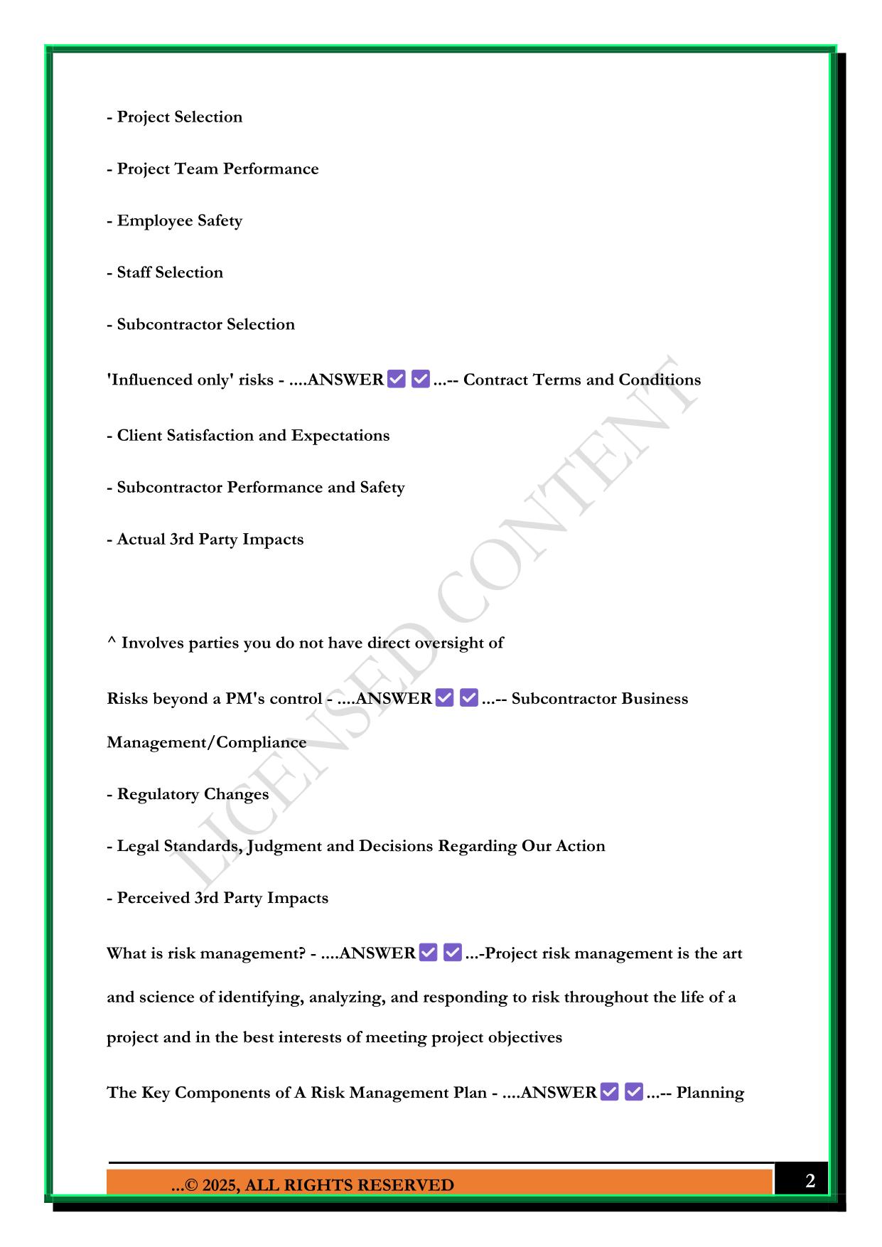 EXAM 2 (EGS4625 - FUNDAMENTALS OF ENGINEERING PROJECT MANAGEMENT) EXAM 2025 QUESTIONS AND ANSWERS