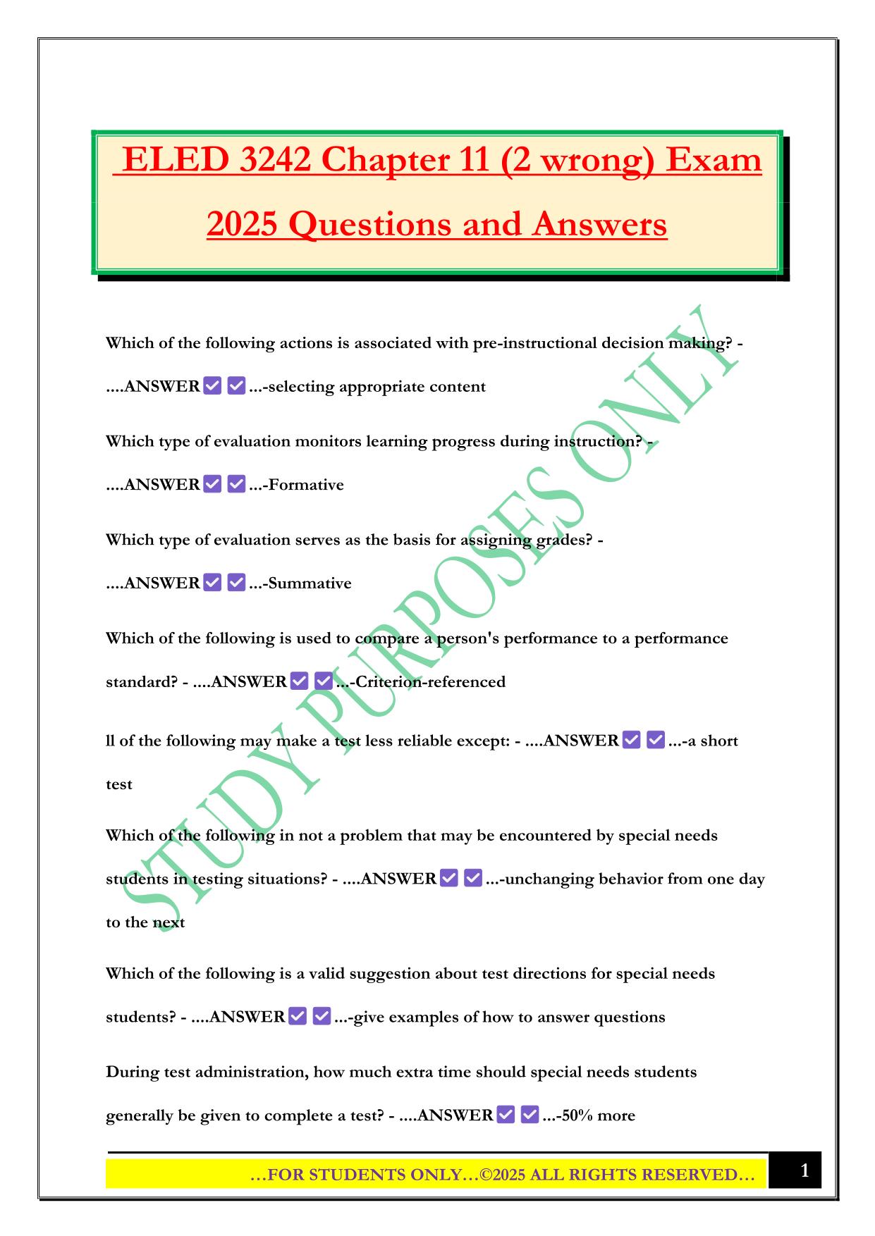 ELED 3242 Chapter 11 (2 wrong) Exam 2025 Questions and Answers