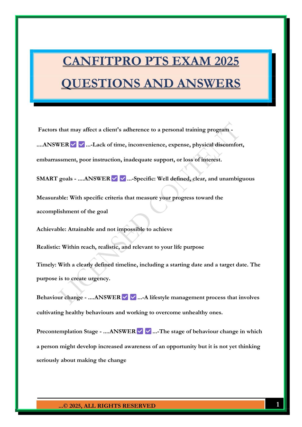 CANFITPRO PTS EXAM 2025 QUESTIONS AND ANSWERS