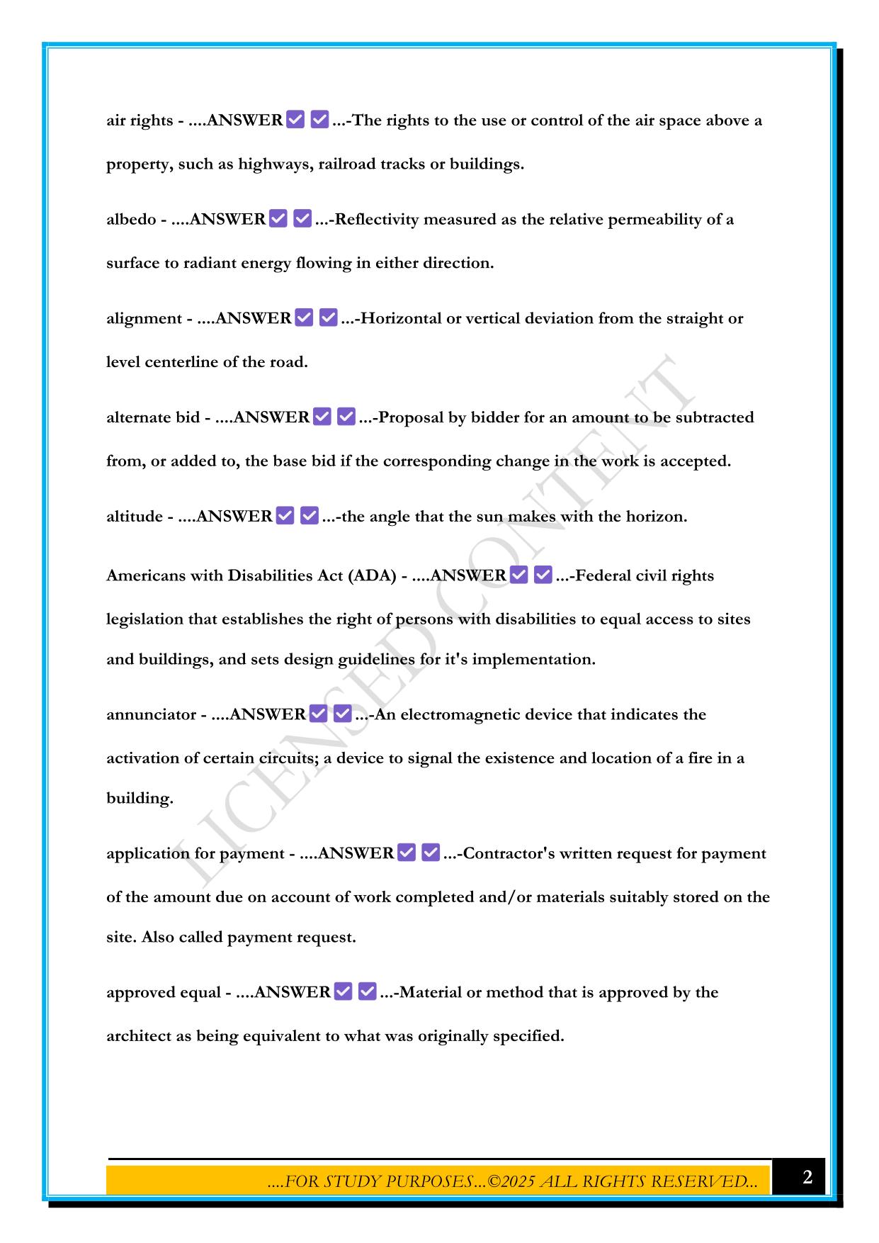 ARE 5.0 PROGRAMMING & ANALYSIS - BRIGHTWOOD GLOSSARY (A-C) EXAM 2025 QUESTIONS AND ANSWERS