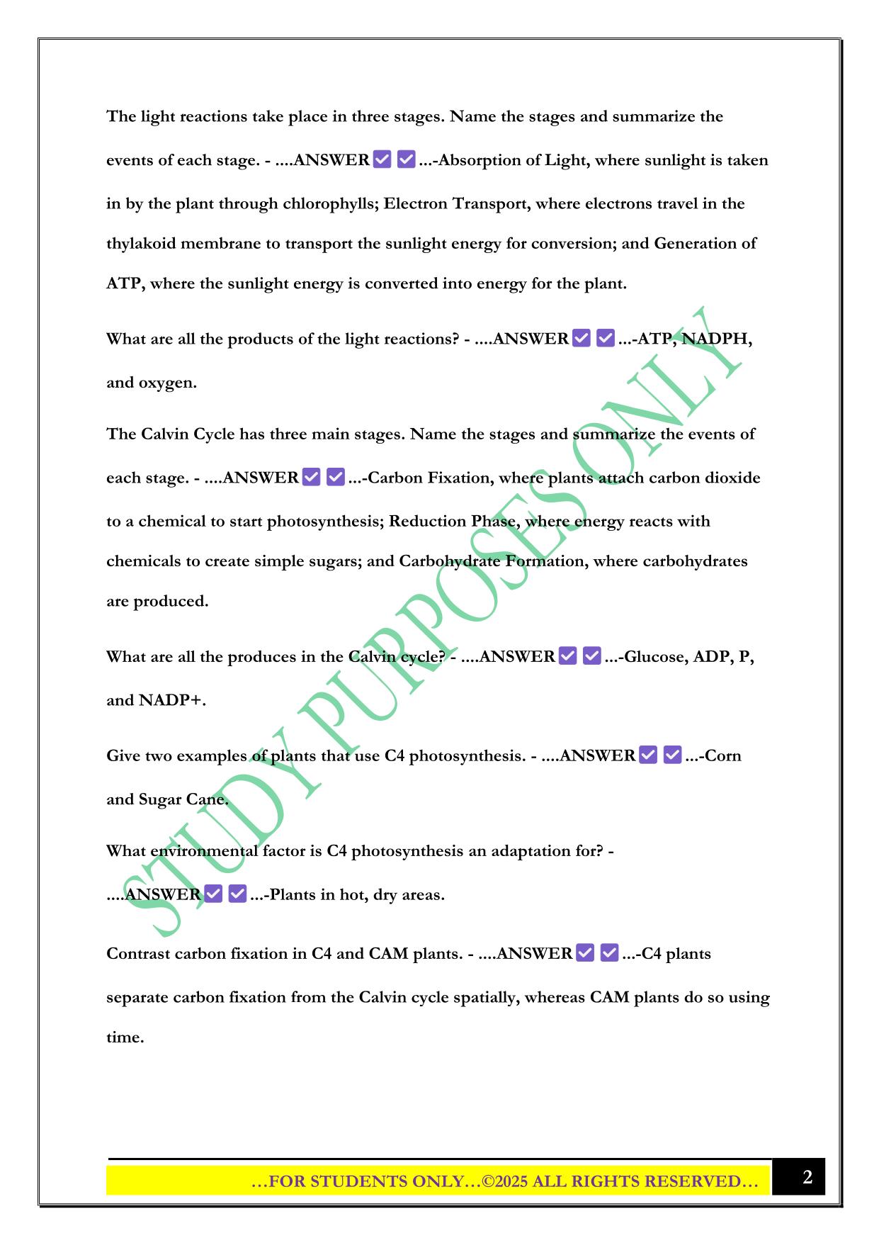 BSC 108: Exam #2 2025 Questions and Answers