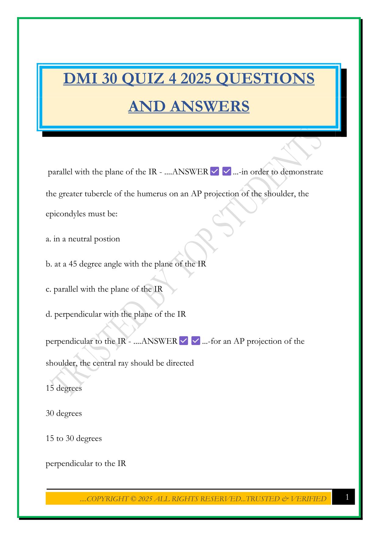 DMI 30 QUIZ 4 2025 QUESTIONS AND ANSWERS