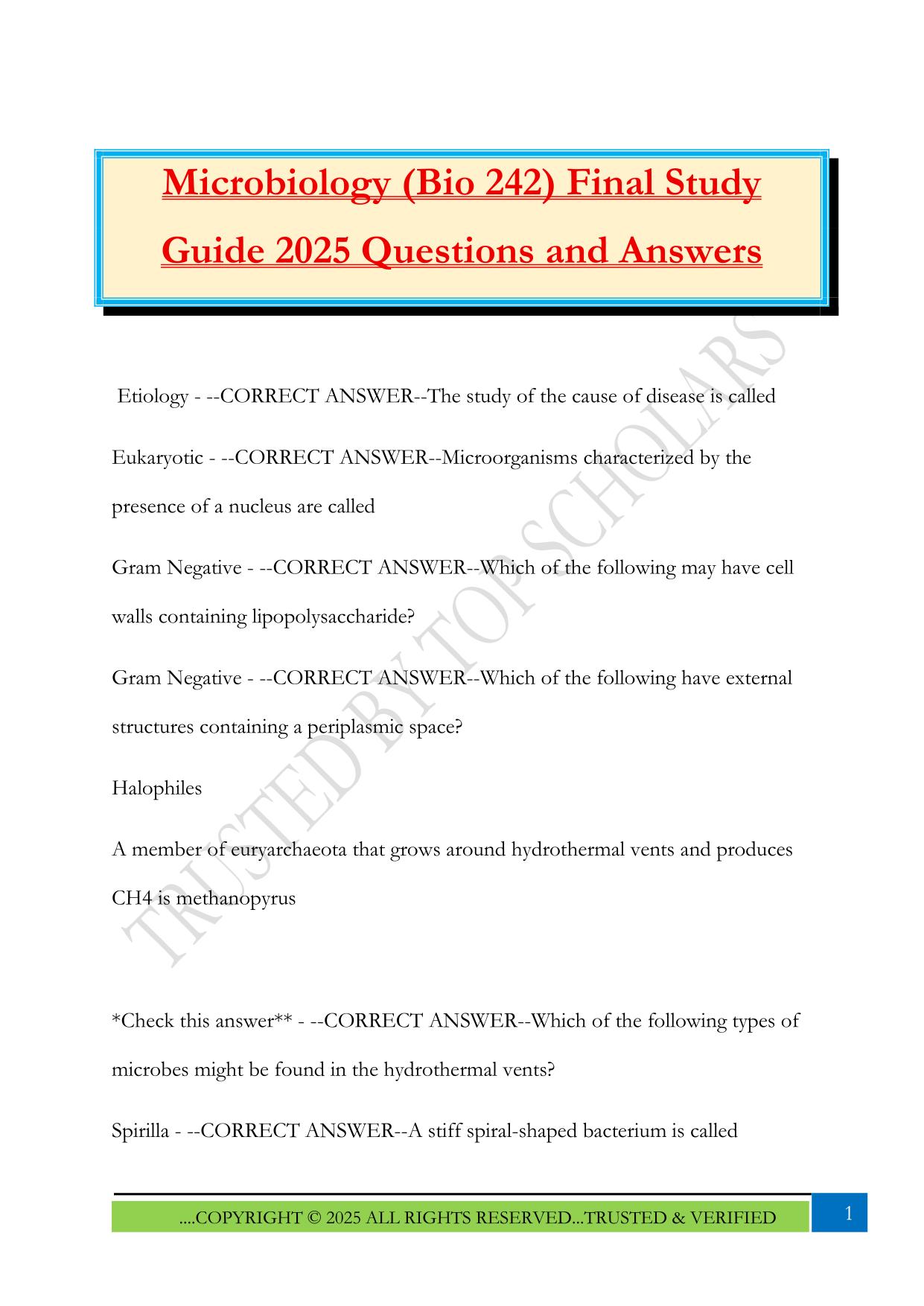 Microbiology (Bio 242) Final Study Guide 2025 Questions and Answers