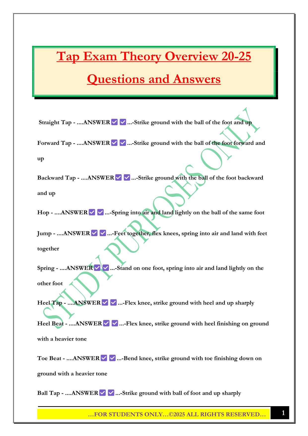 Tap Exam Theory Overview 20-25 Questions and Answers