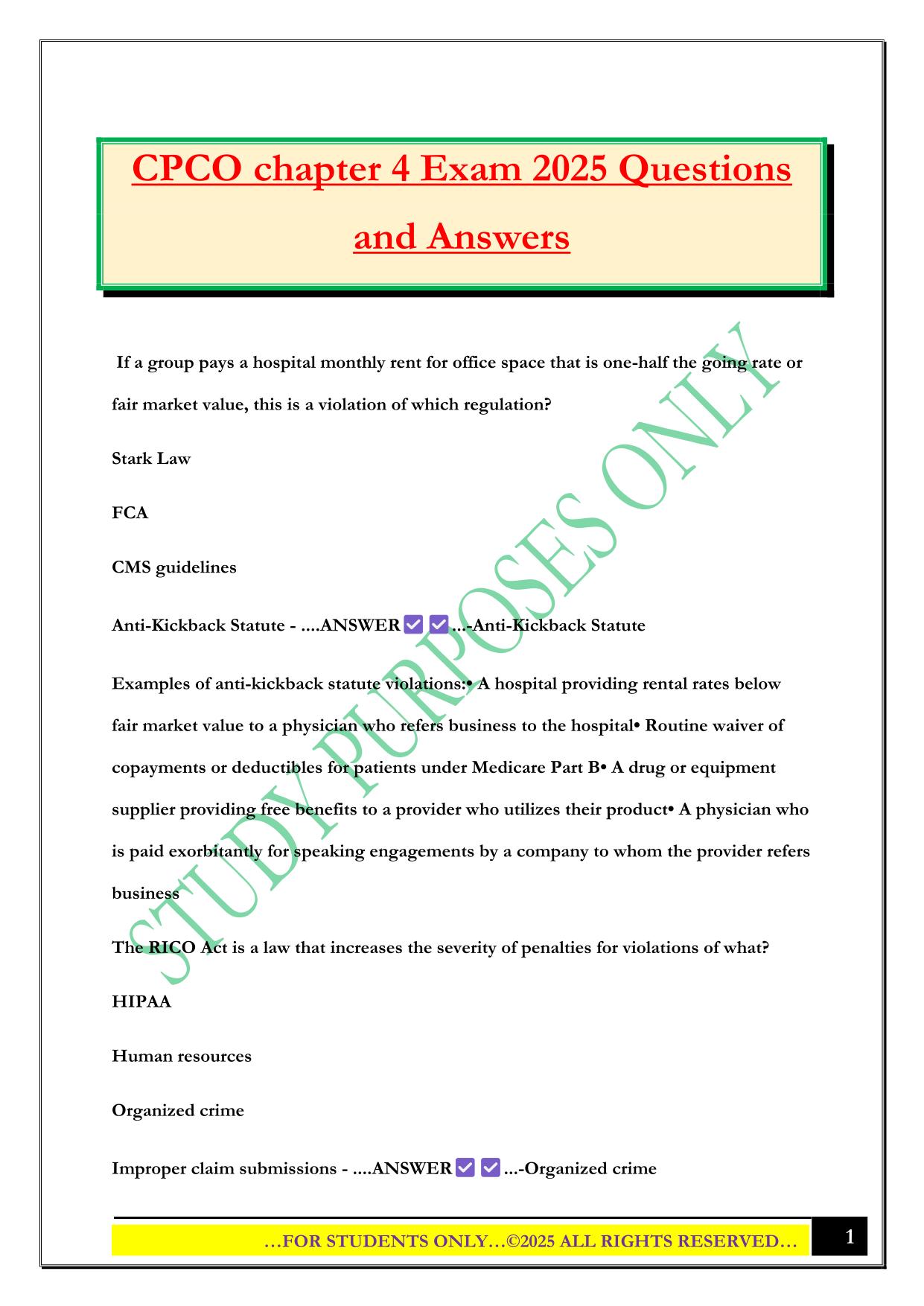 CPCO chapter 4 Exam 2025 Questions and Answers