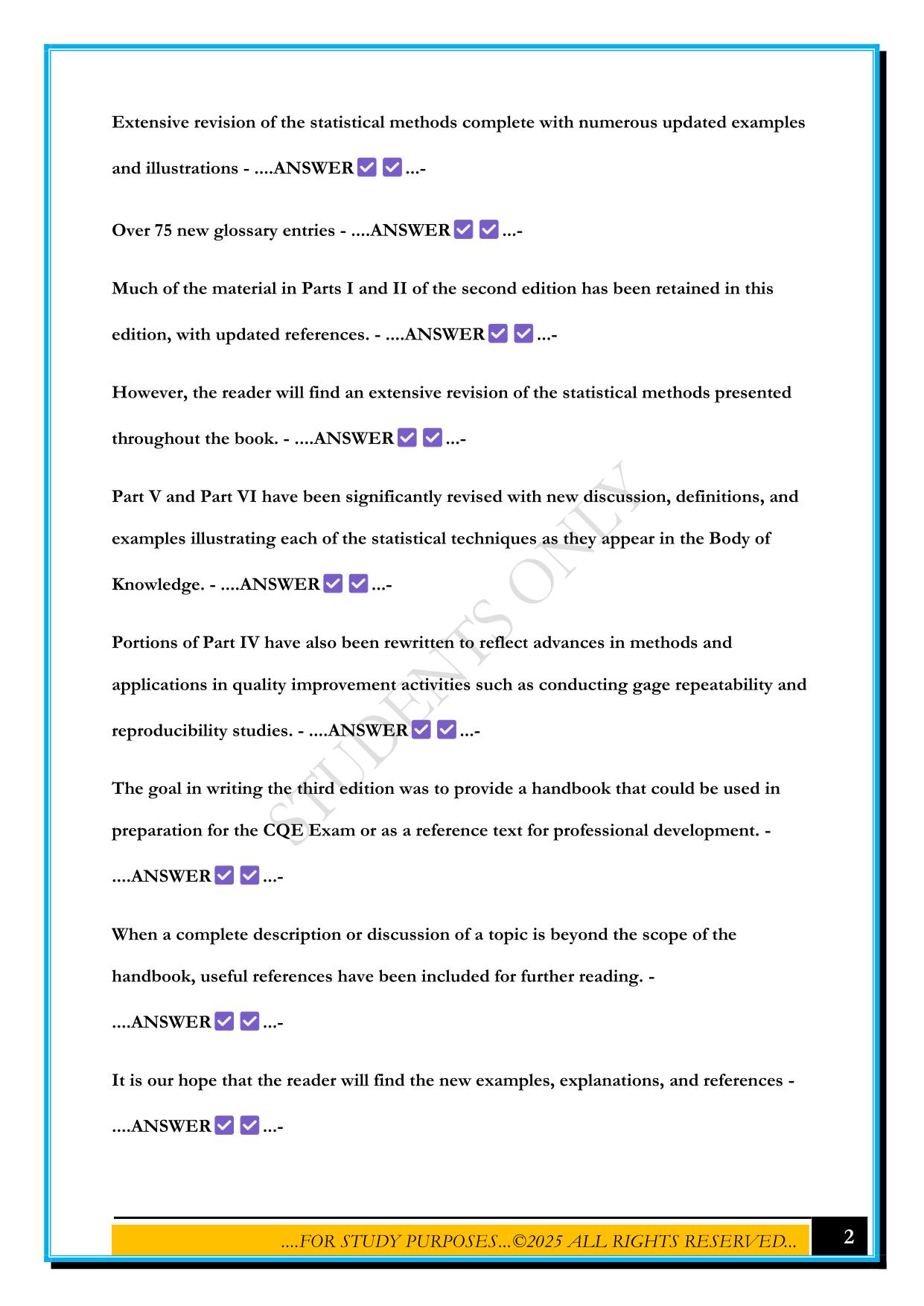 CQE-1000 EXAM 2025 QUESTIONS AND ANSWERS