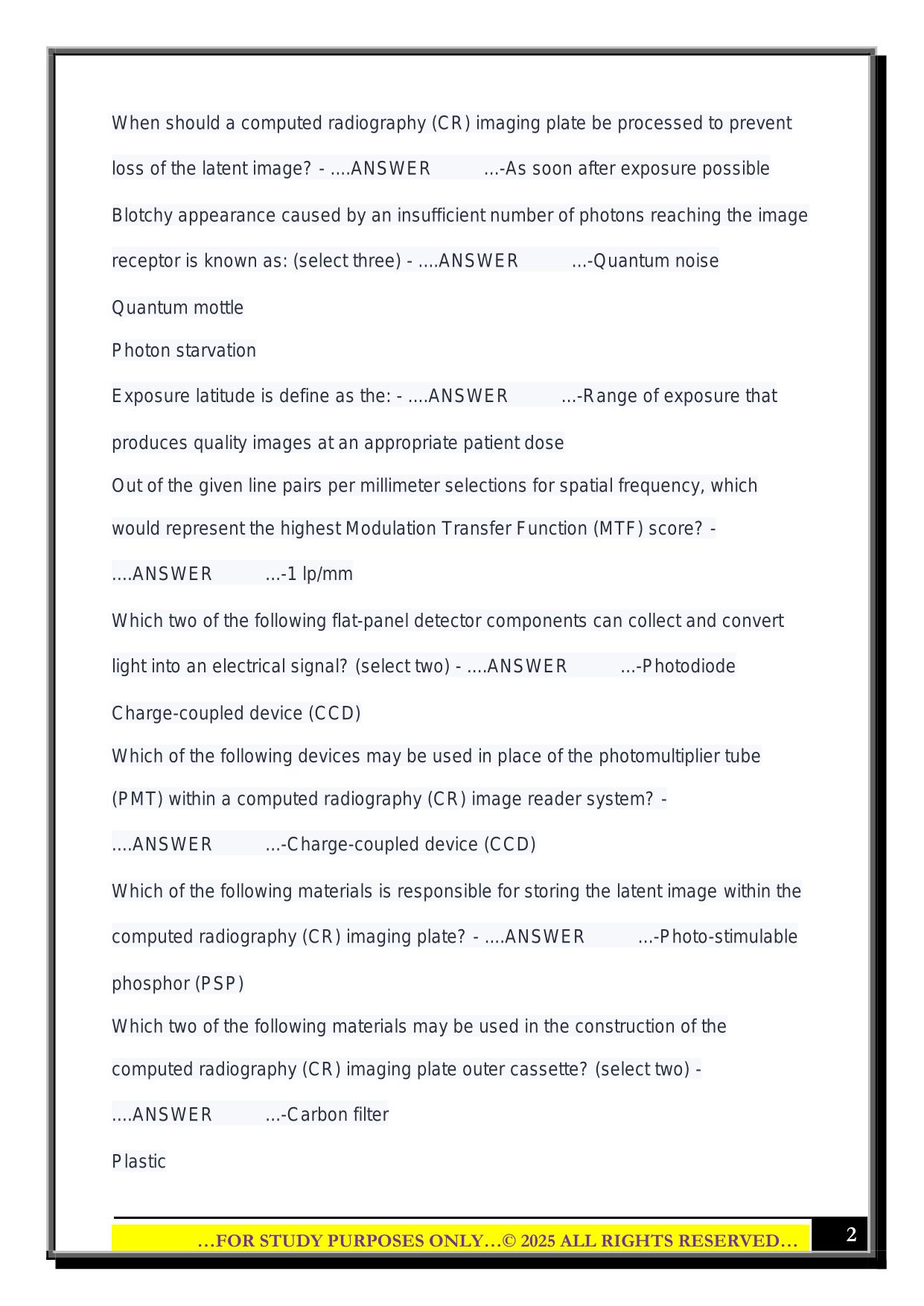 RTBC Digital Radiography Assessment Exam 2025 Questions and Answers