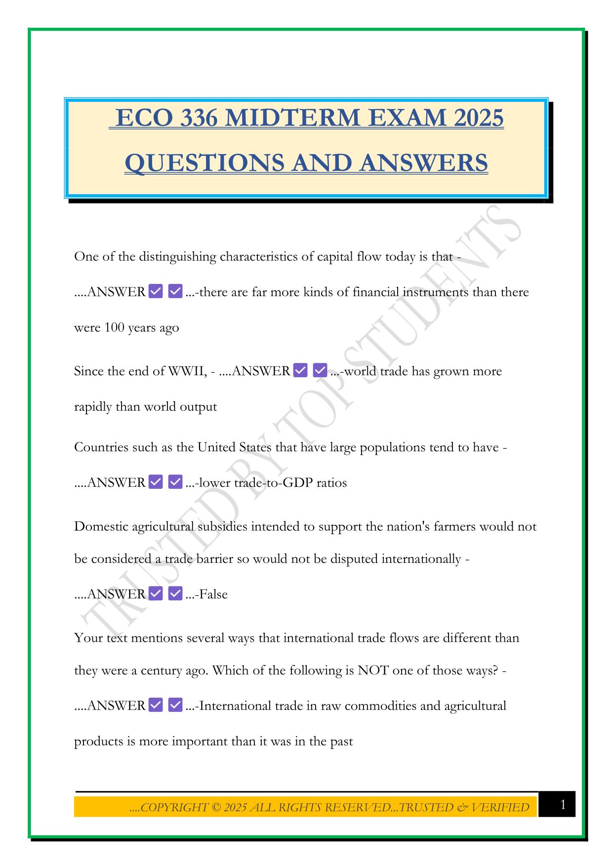 ECO 336 MIDTERM EXAM 2025 QUESTIONS AND ANSWERS