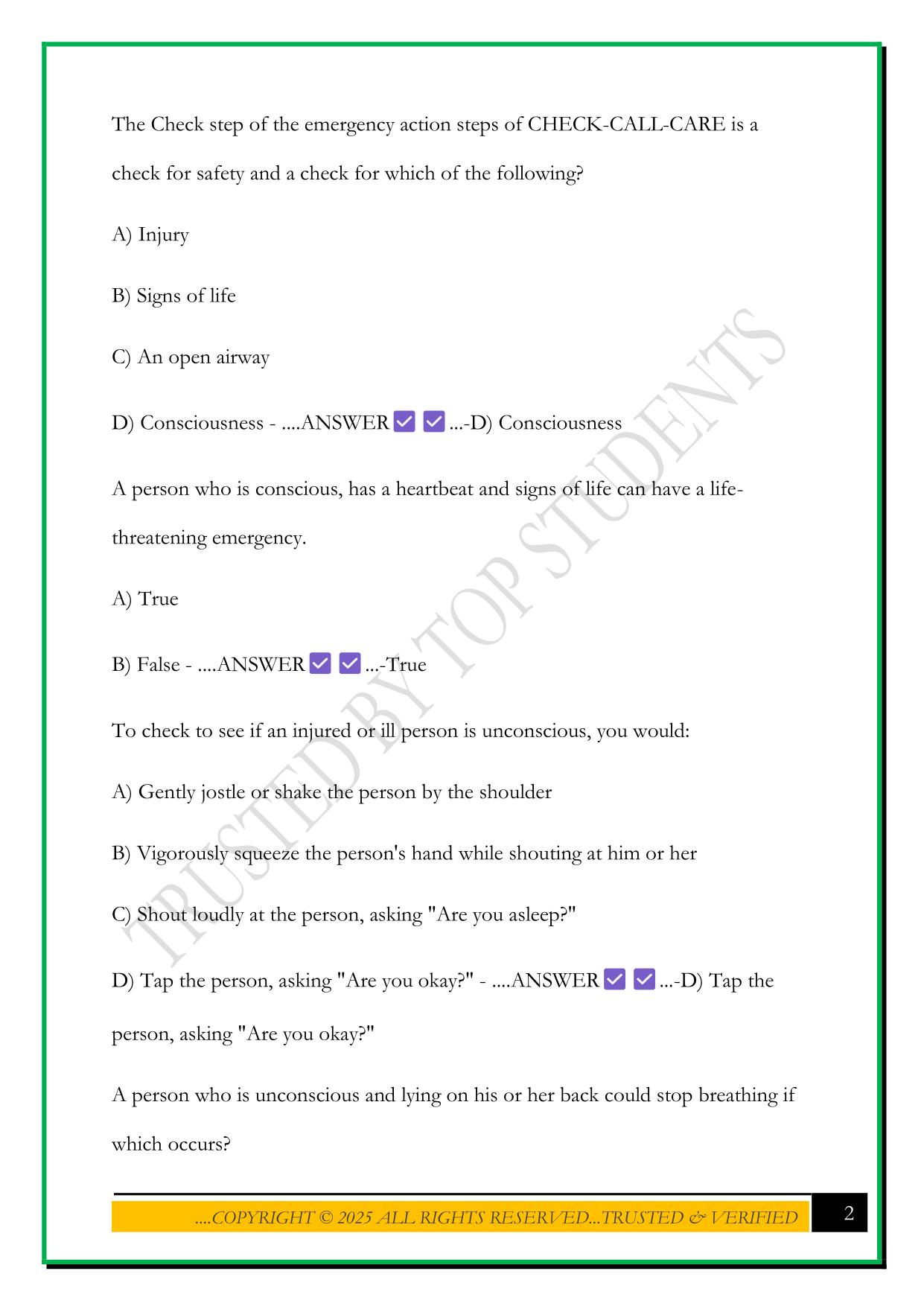 FIRST AID FINAL EXAM 2025 QUESTIONS AND ANSWERS