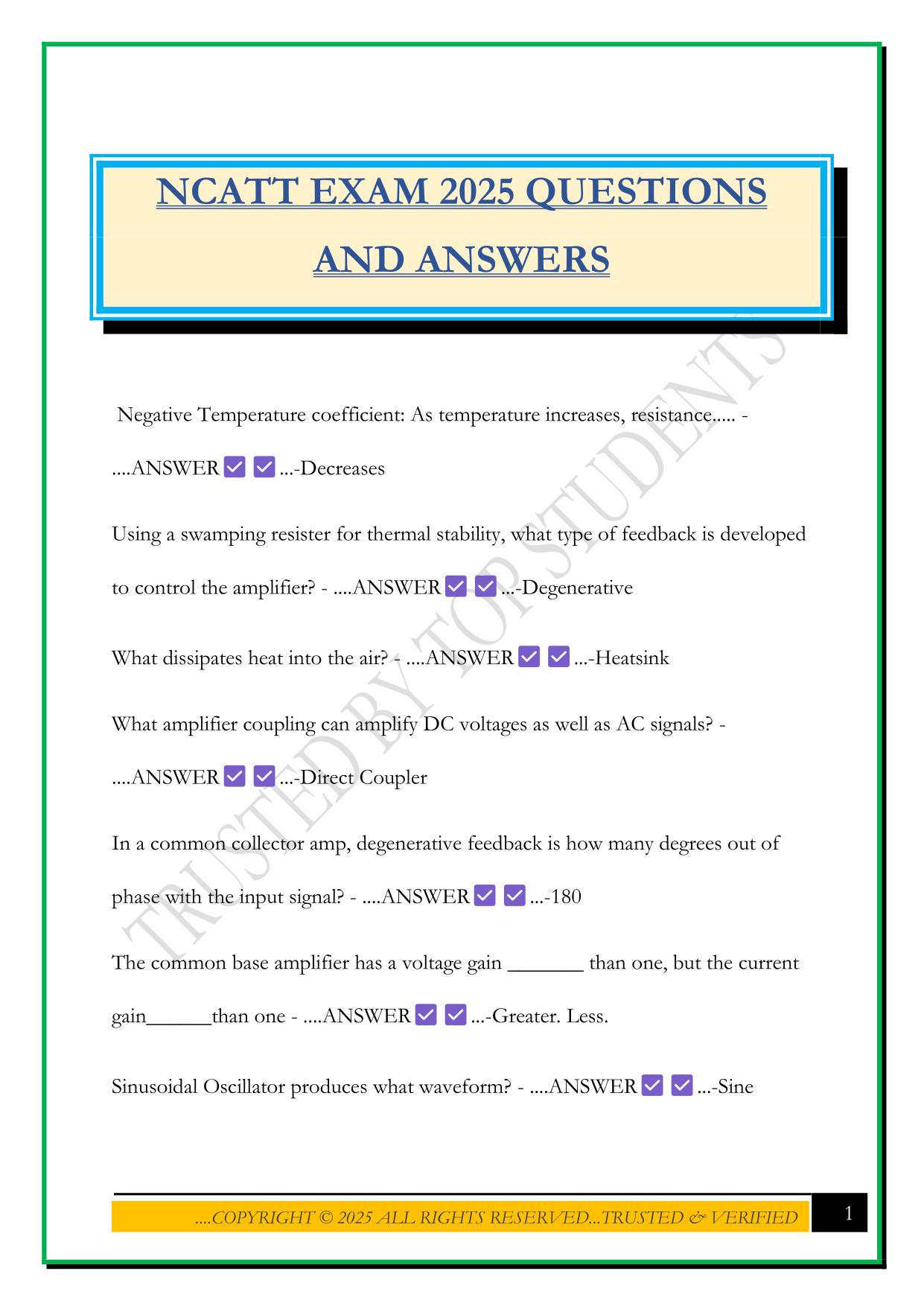 NCATT EXAM 2025 QUESTIONS AND ANSWERS