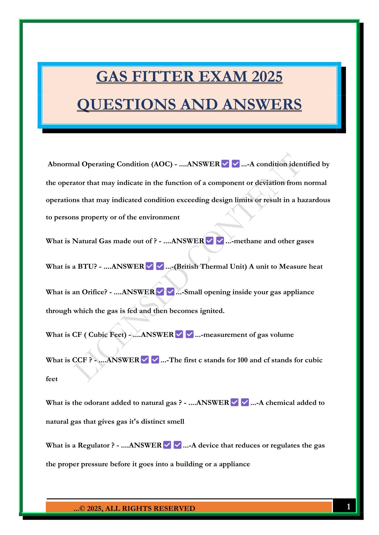 GAS FITTER EXAM 2025 QUESTIONS AND ANSWERS