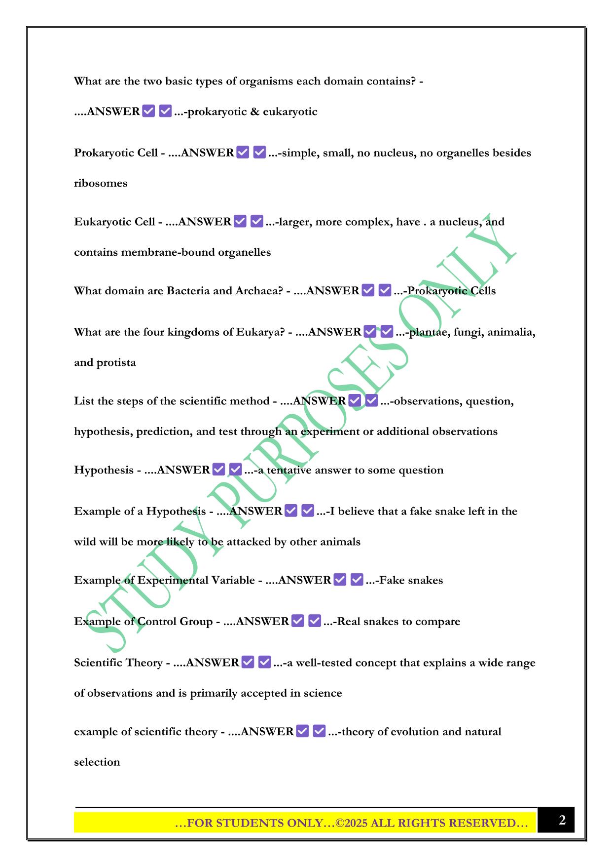 BSC 108 Exam 1 2025 Questions and Answers