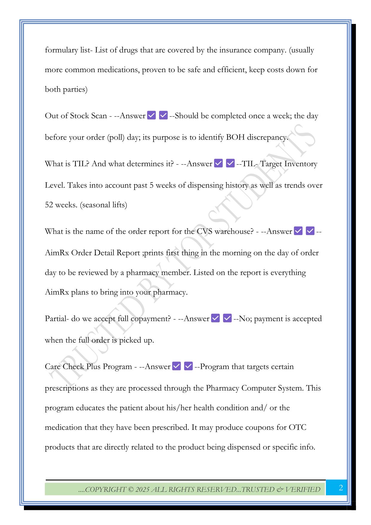 Pharmacy Technician Exam CVS 2025 Questions and Answers