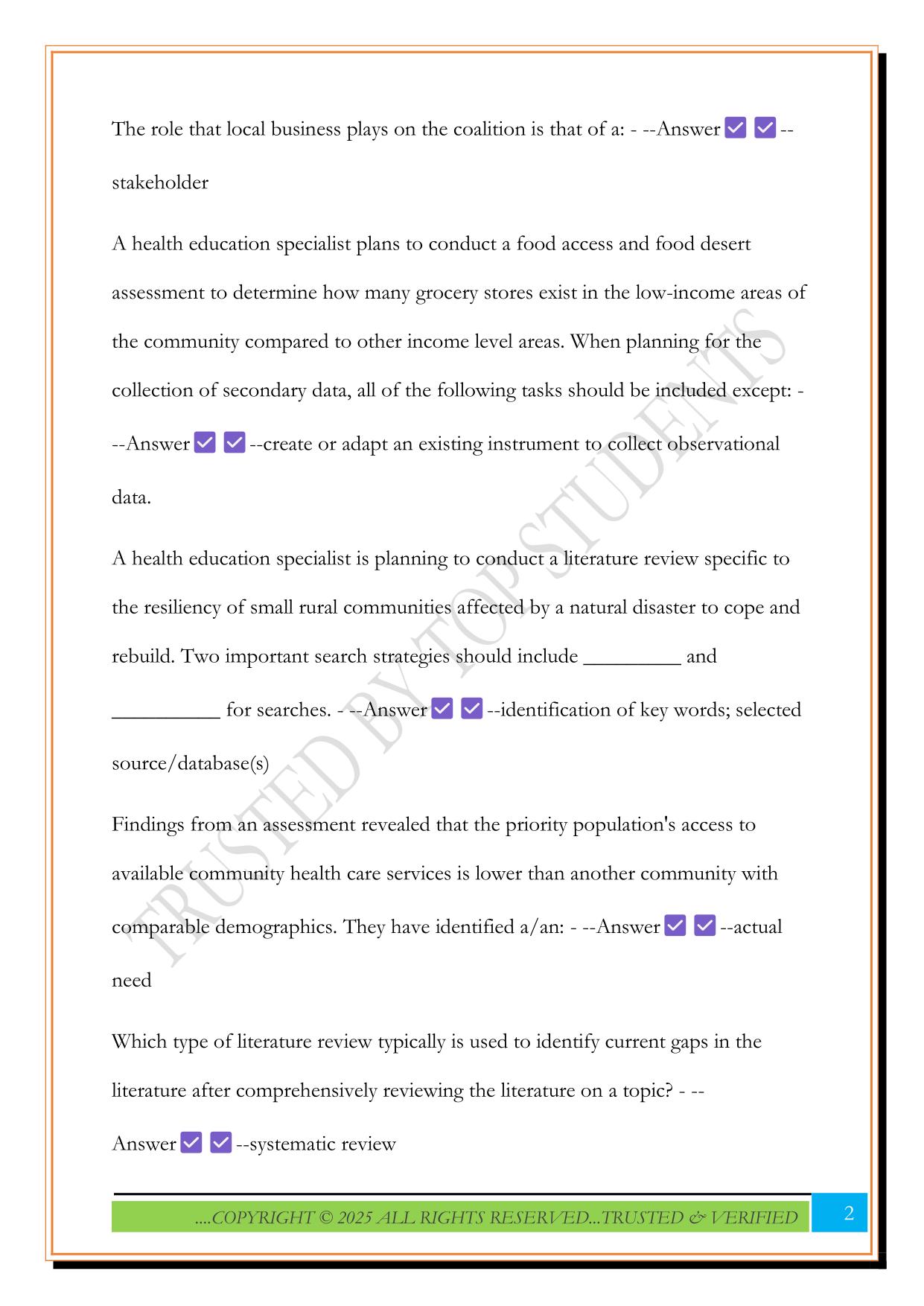 CHES CCU Exam 2025 Questions and Answers