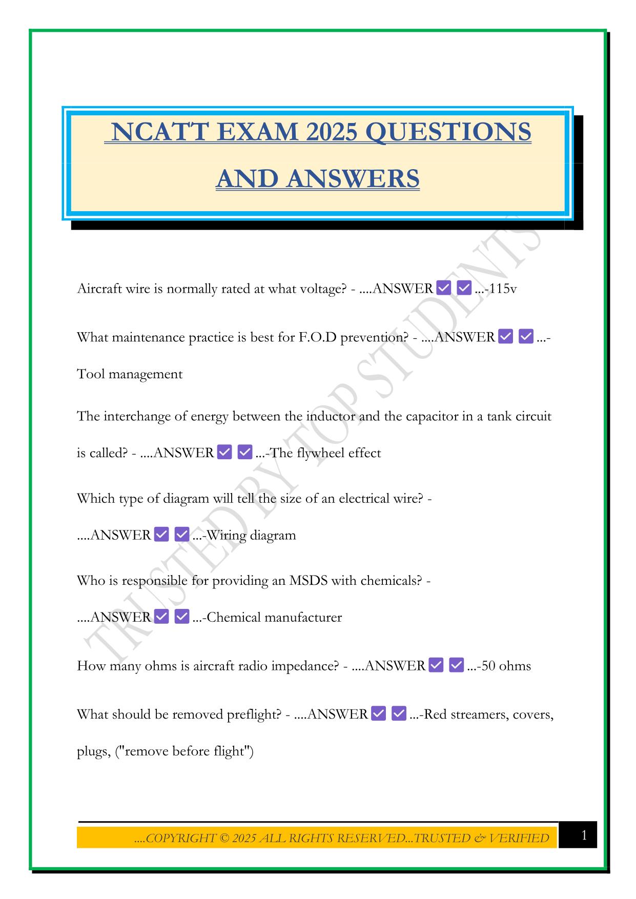 NCATT EXAM 2025 QUESTIONS AND ANSWERS