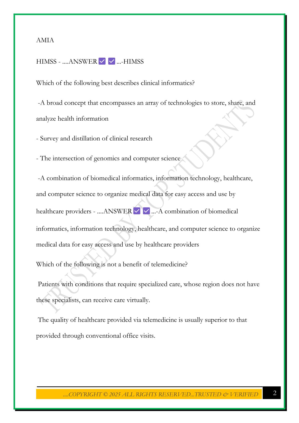 CAHIMS UNIT 7 EXAM 2025 QUESTIONS AND ANSWERS