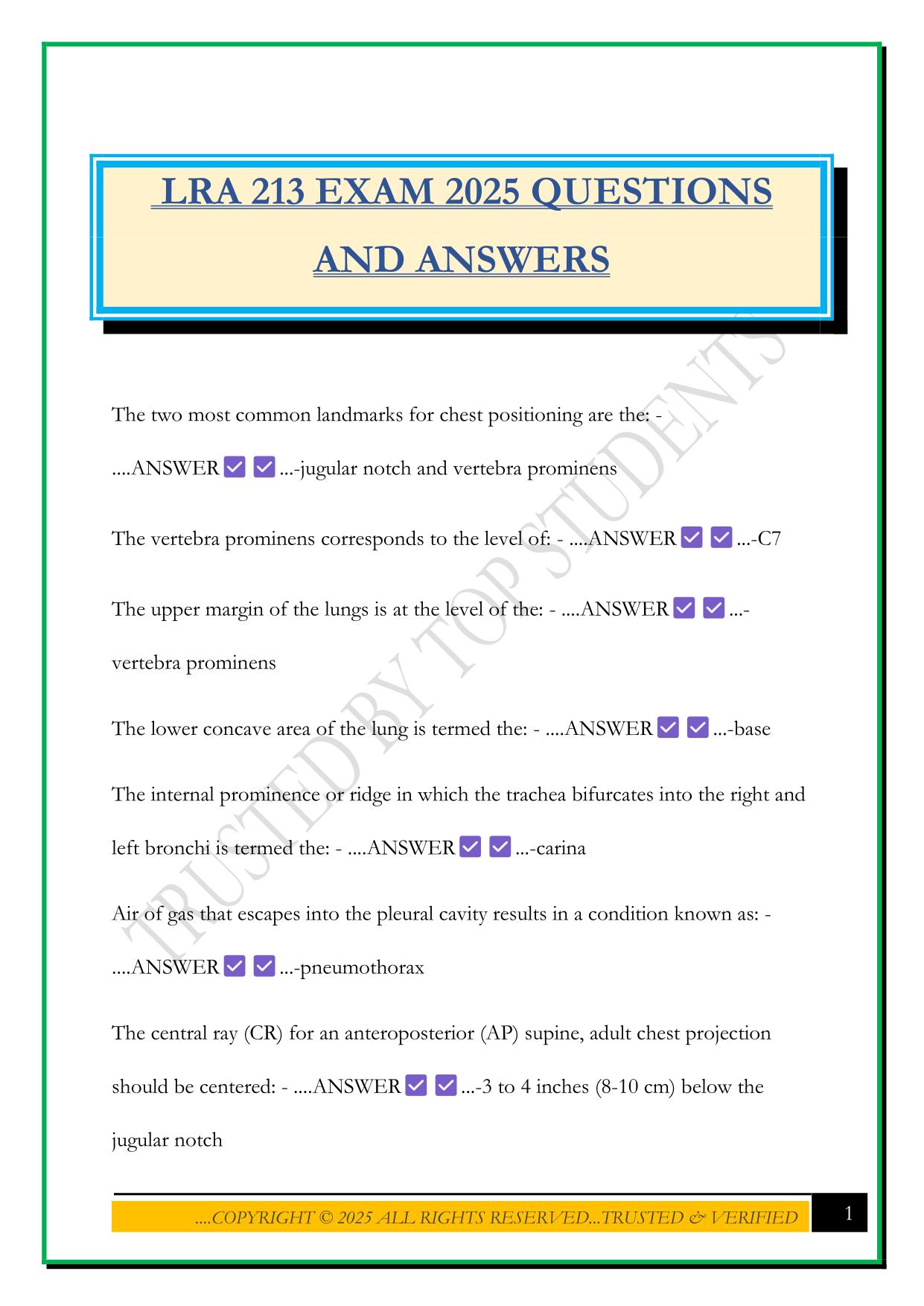 LRA 213 EXAM 2025 QUESTIONS AND ANSWERS