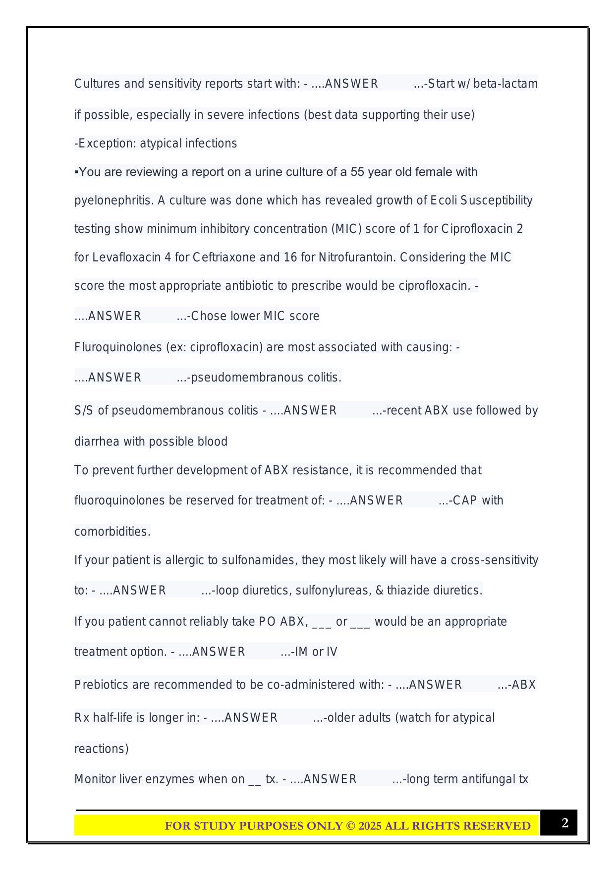 Final MN 650 Specialized Pharmacology for the AGACNP Exam 2025 Questions and Answers