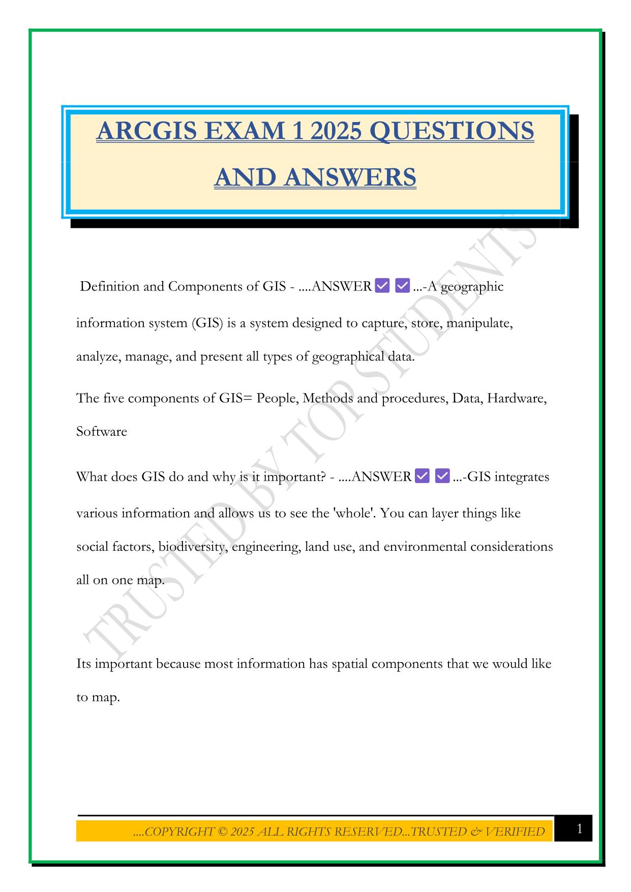 ARCGIS EXAM 1 2025 QUESTIONS AND ANSWERS
